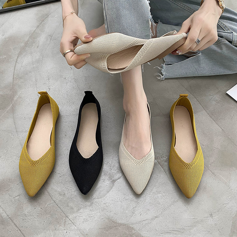 時尚透氣平底豆豆鞋淺口一腳蹬懶人尖頭單鞋