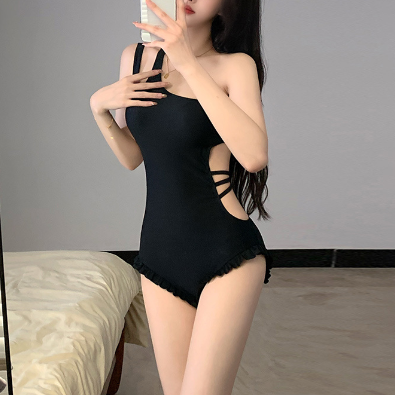 【含罩衫】法式復古露背顯瘦高級感連體泳衣