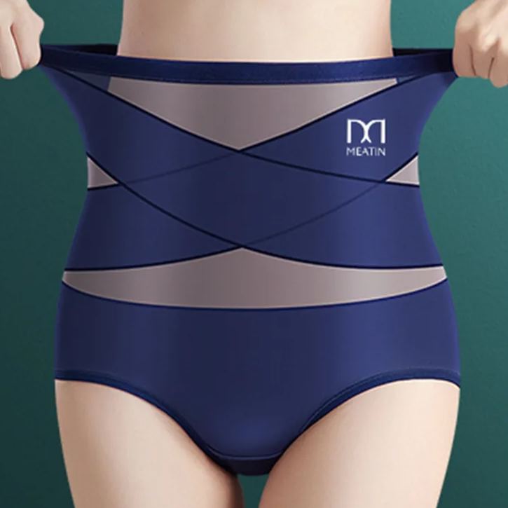 冰絲高腰提臀收腹性感透氣網紗交叉塑身褲束腹內褲