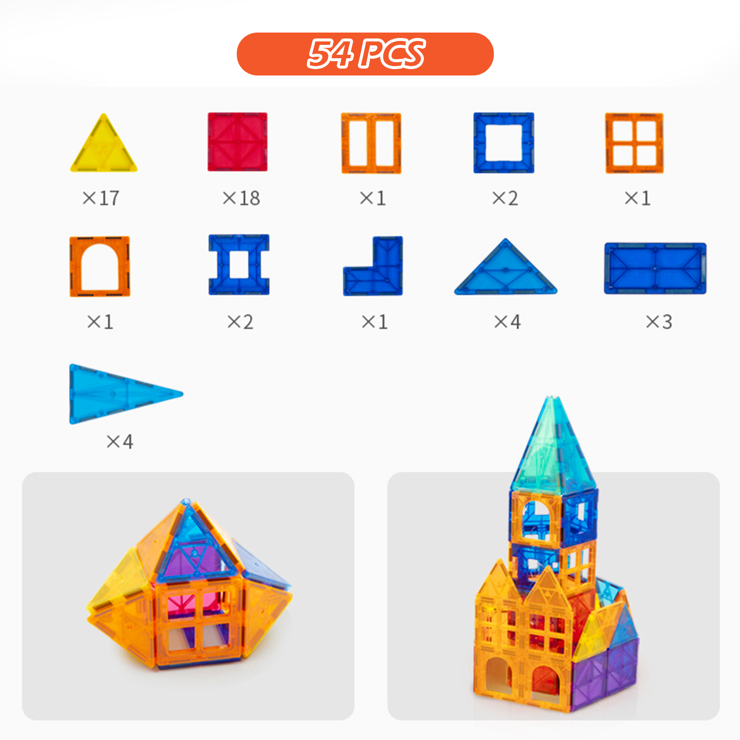 54 PCS Kids Magnetic Tiles Toys