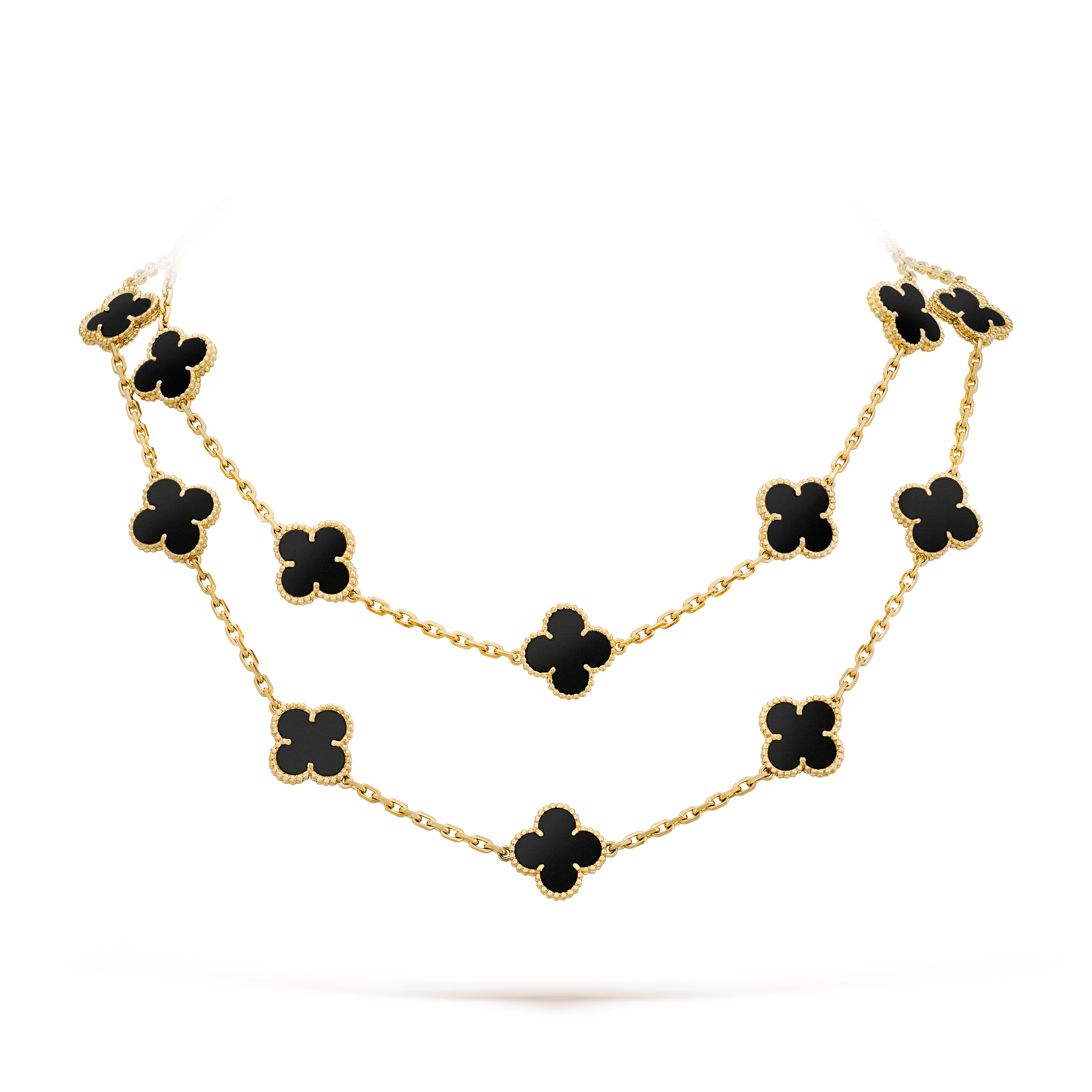 ヴィンテージ アルハンブラ ロングネックレス、20モチーフ, イエローゴールド, オニキス: 20 石, Detail, Jewelry Long Necklace