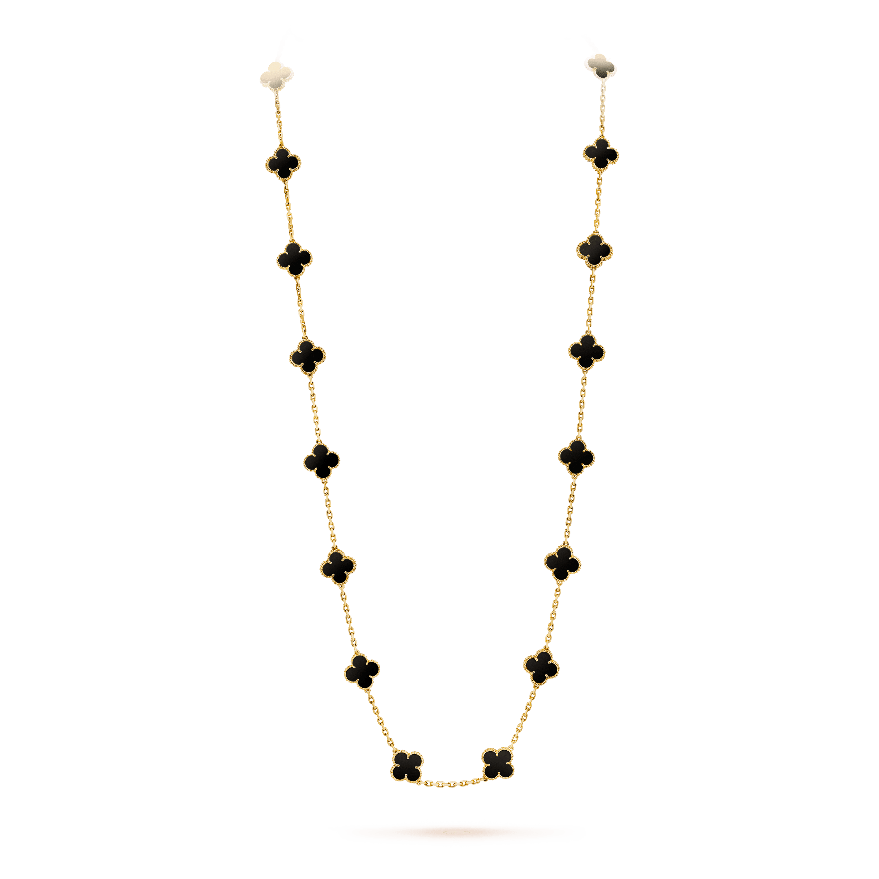 ヴィンテージ アルハンブラ ロングネックレス、20モチーフ, イエローゴールド, オニキス: 20 石, On Stand, Jewelry Long Necklace