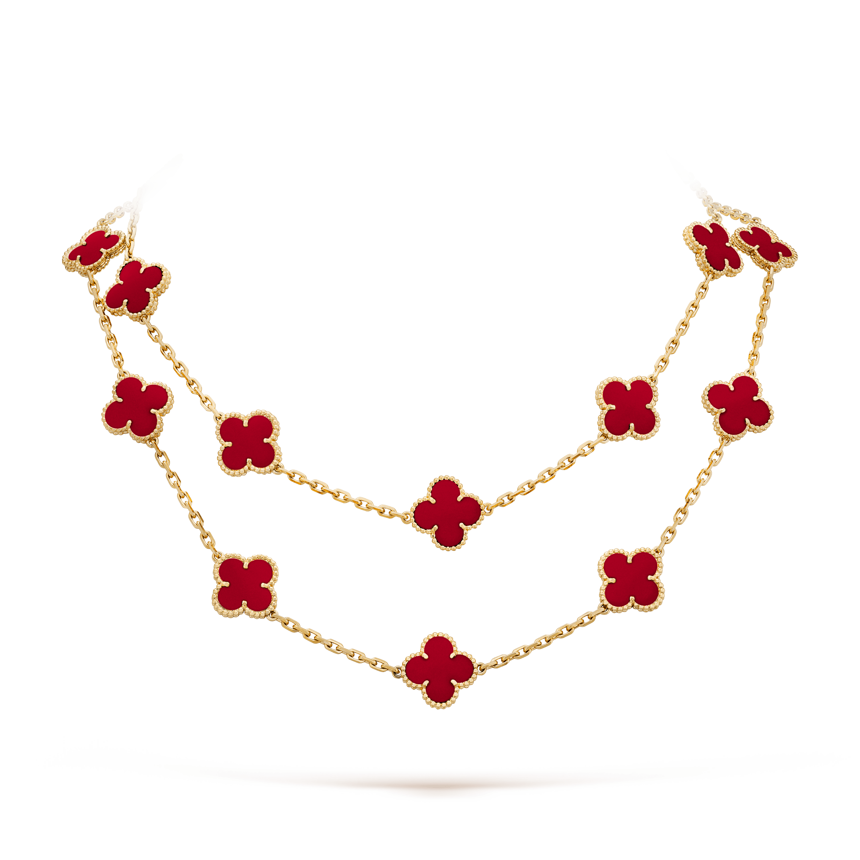 ヴィンテージ アルハンブラ ロングネックレス、20モチーフ, イエローゴールド, カーネリアン: 20 石, Detail, Jewelry Long Necklace