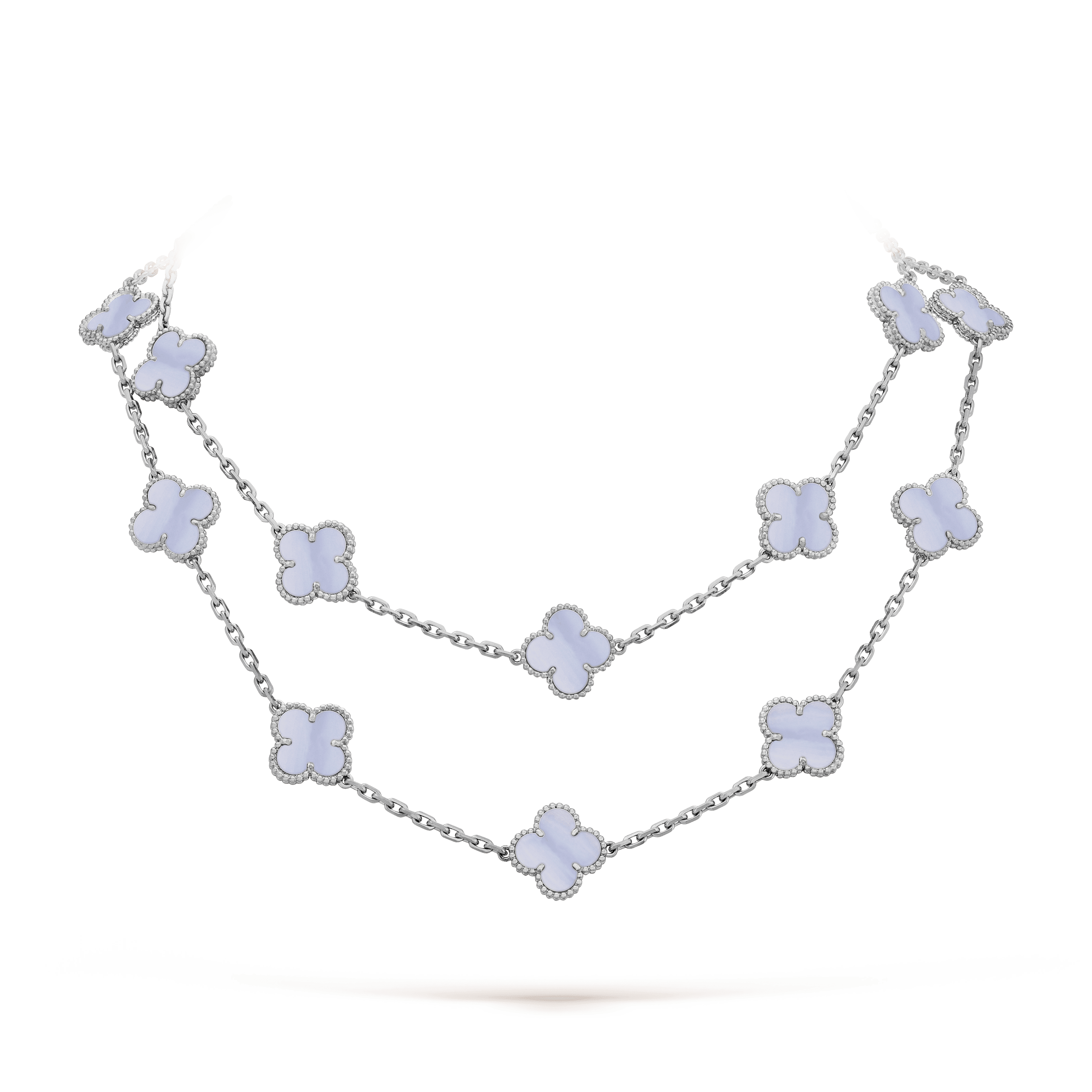 ヴィンテージ アルハンブラ ロングネックレス、20モチーフ, ホワイトゴールド, カルセドニー: 20 石, Detail, Jewelry Long Necklace