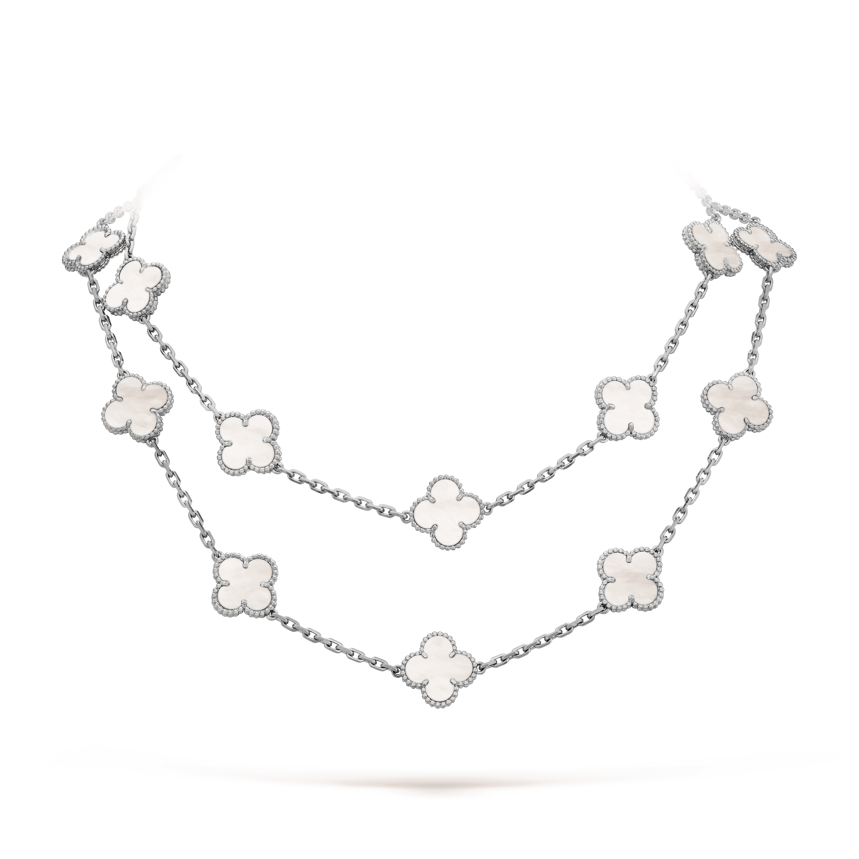 ヴィンテージ アルハンブラ ロングネックレス、20モチーフ, ホワイトゴールド, マザー オブ パール: 20 石, Detail, Jewelry Long Necklace