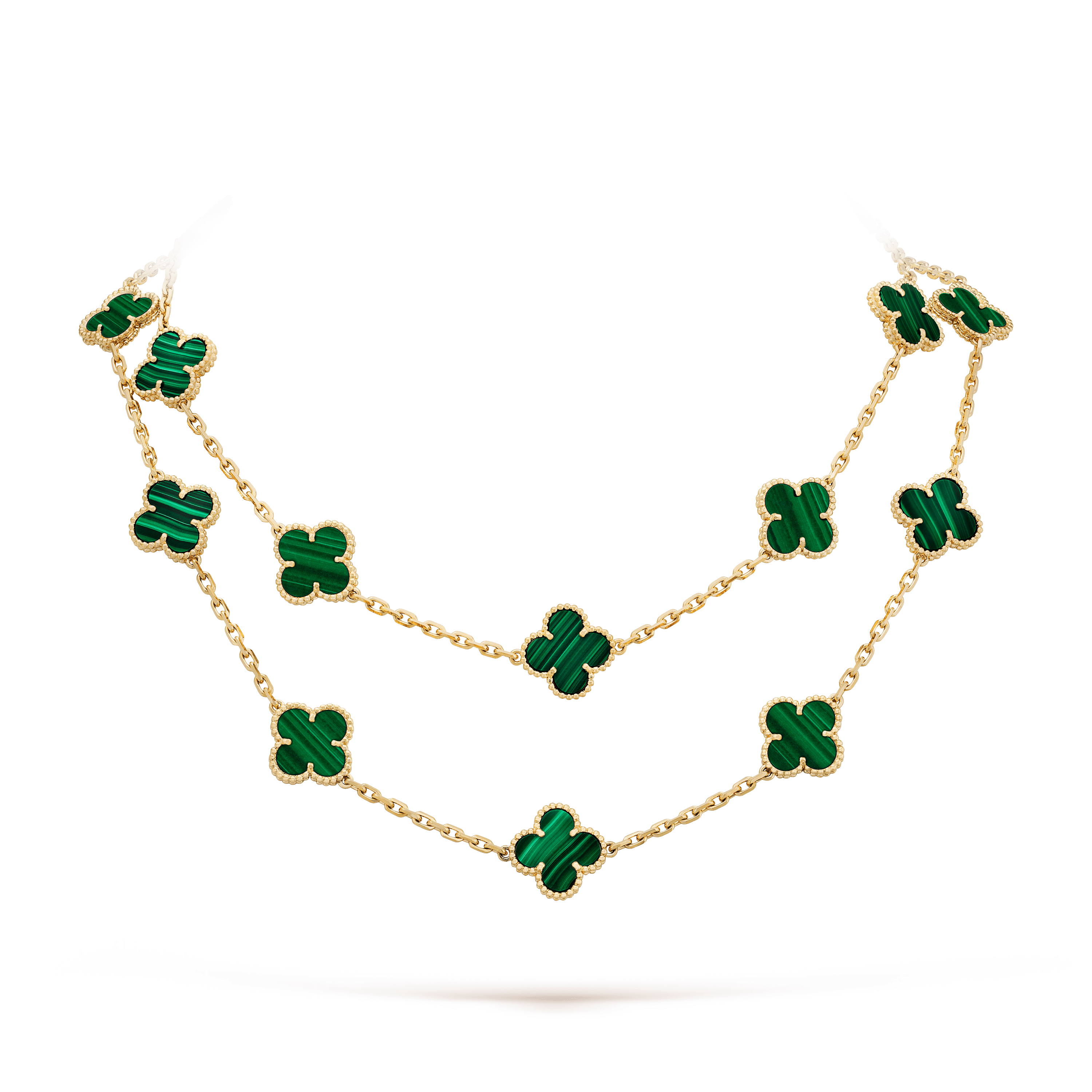 ヴィンテージ アルハンブラ ロングネックレス、20モチーフ, イエローゴールド, マラカイト: 20 石, Detail, Jewelry Long Necklace