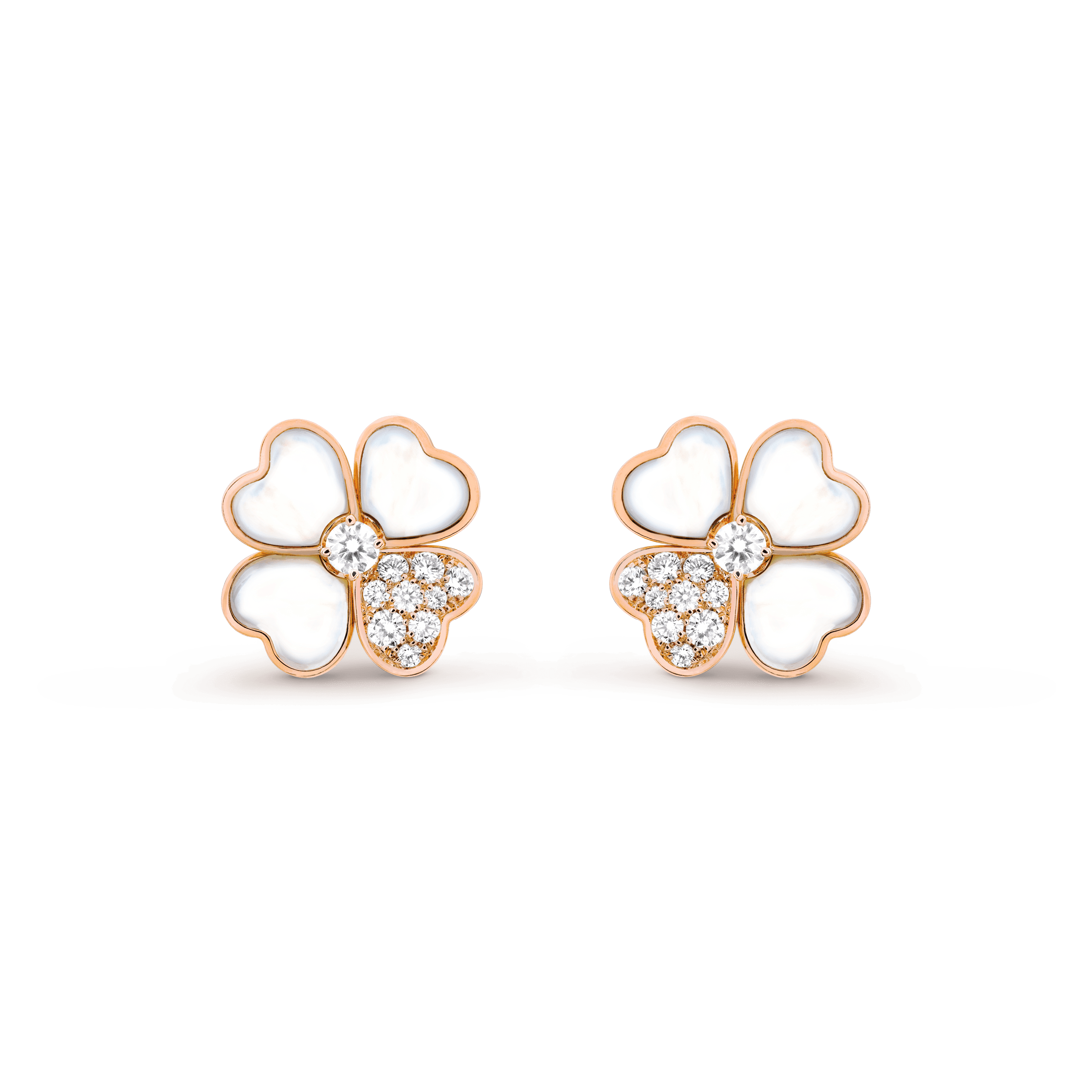 コスモス イヤリング、スモールモデル, ローズ ゴールド, ダイヤモンド: 20 石, 0.79 カラット, マザー オブ パール: 6 石, Front, Jewelry Earrings