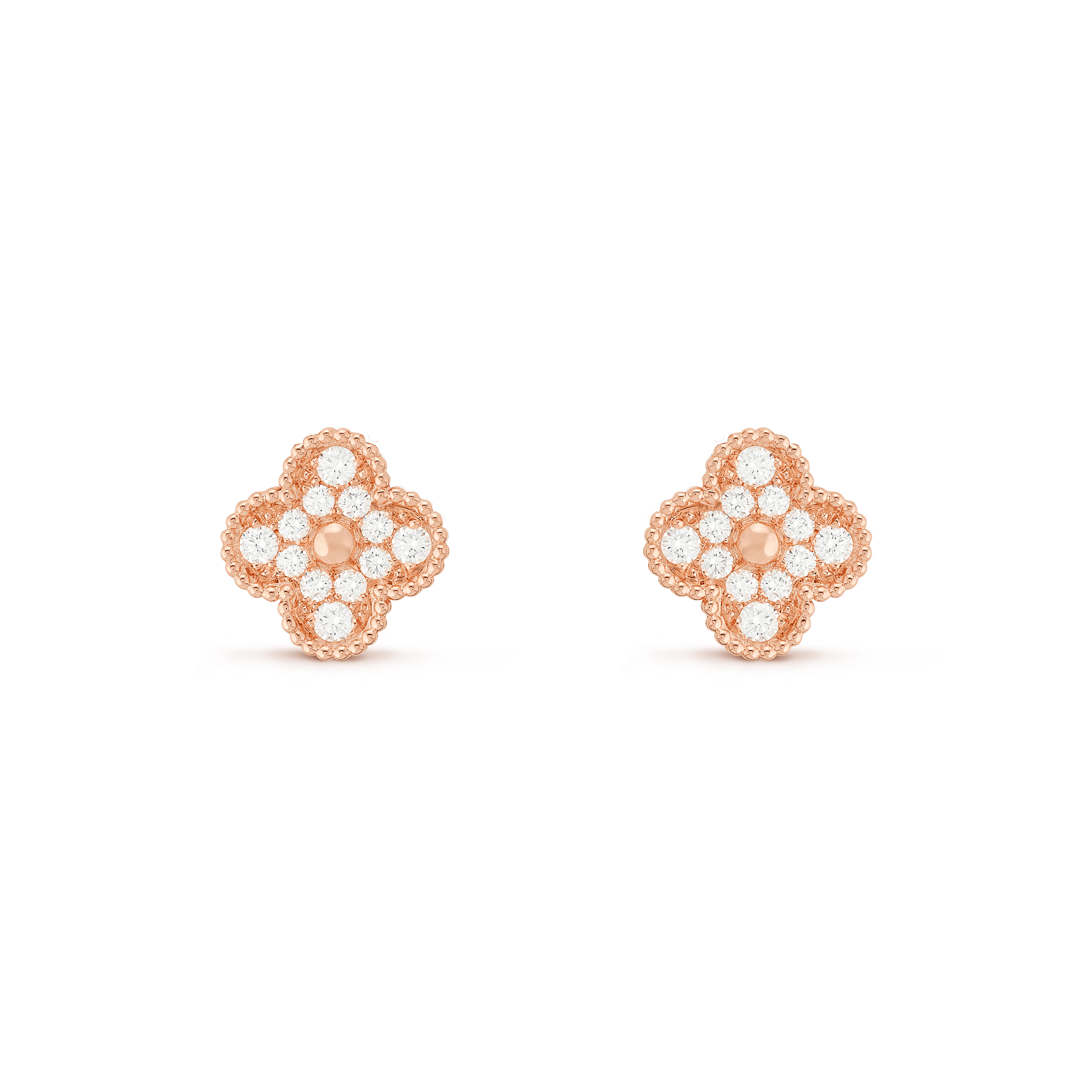 ヴィンテージ アルハンブラ イヤリング, ローズ ゴールド, ダイヤモンド: 24 石, 0.97 カラット, Front, Jewelry Earrings