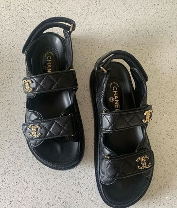 CHANEL サンダル・ミュール CHANEL ココマークロゴ フッドベットサンダル キャビアスキン 靴(4)