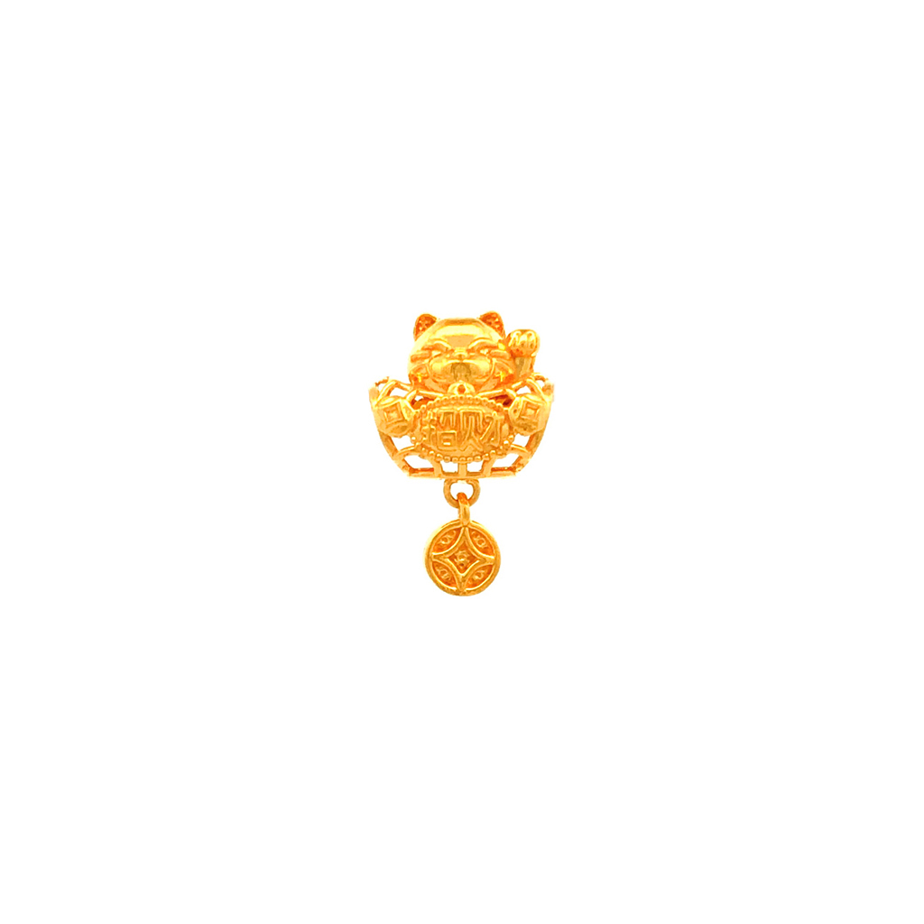 Gold Xi Lucky Cat Copper Coin Charm