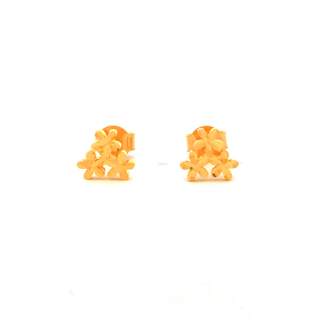 Three Little Flowers Gold Stud Earrings