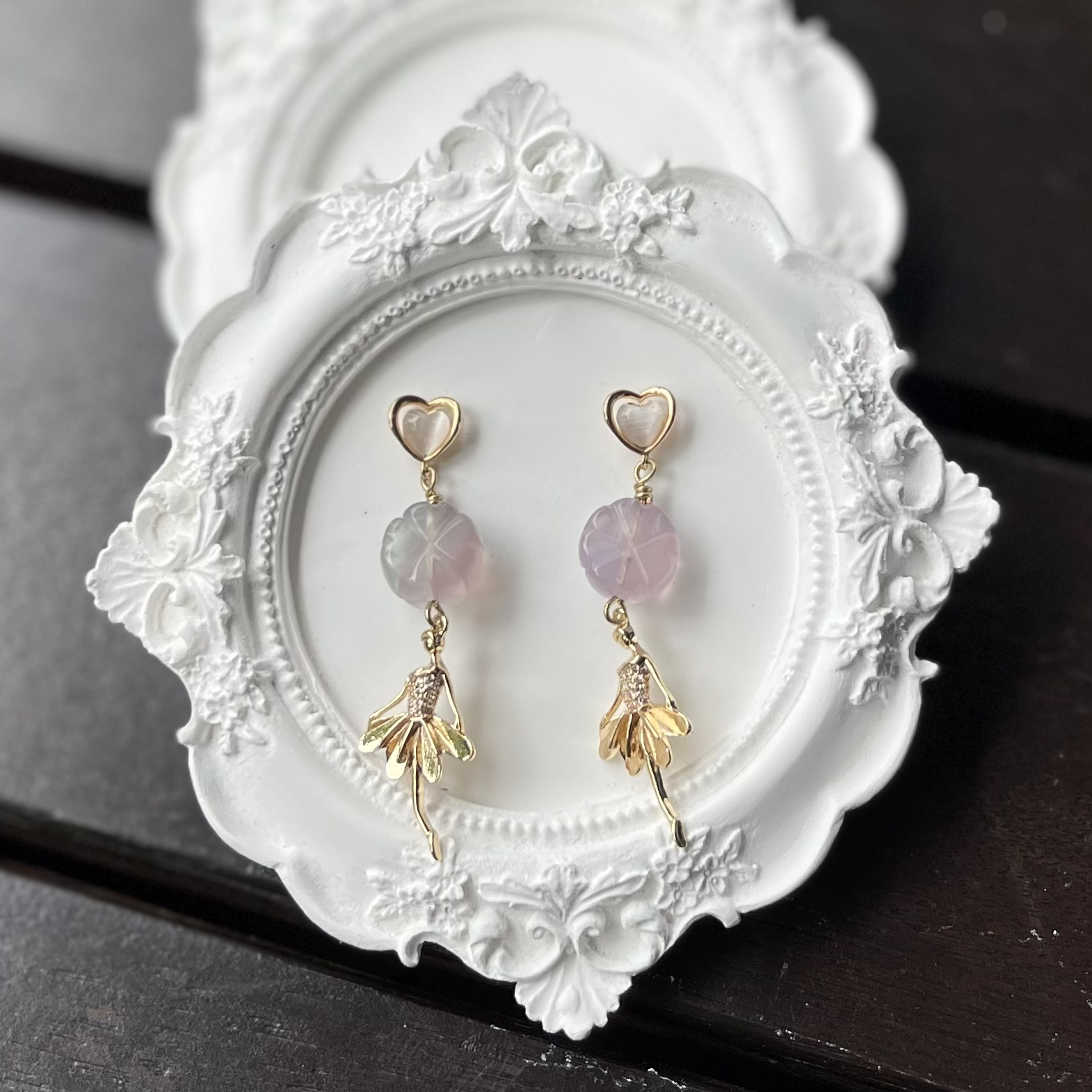 Fluorite Clover Gold Ballerina Earring