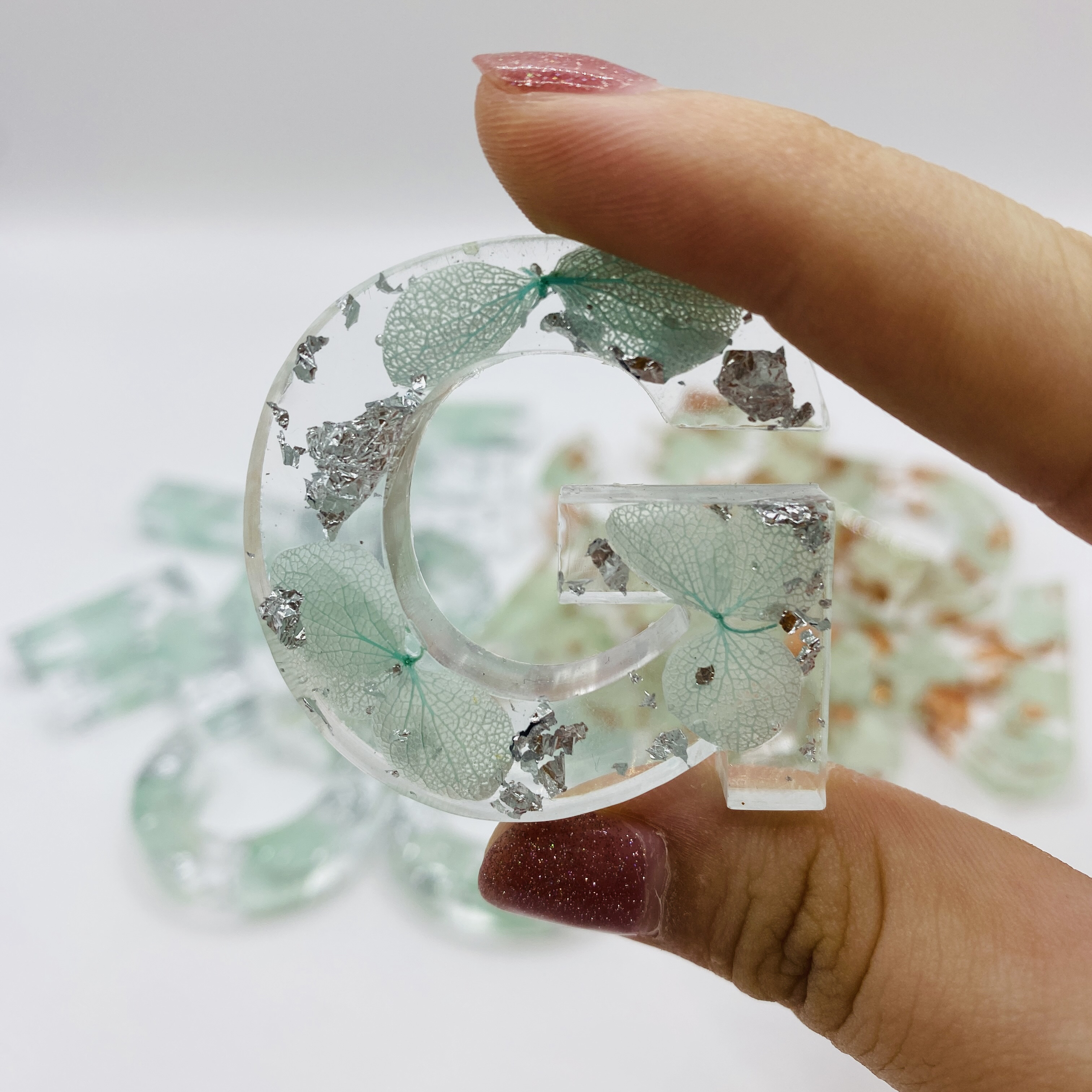 Ombre Mix Turquoise & Green Resin Letter Keychain