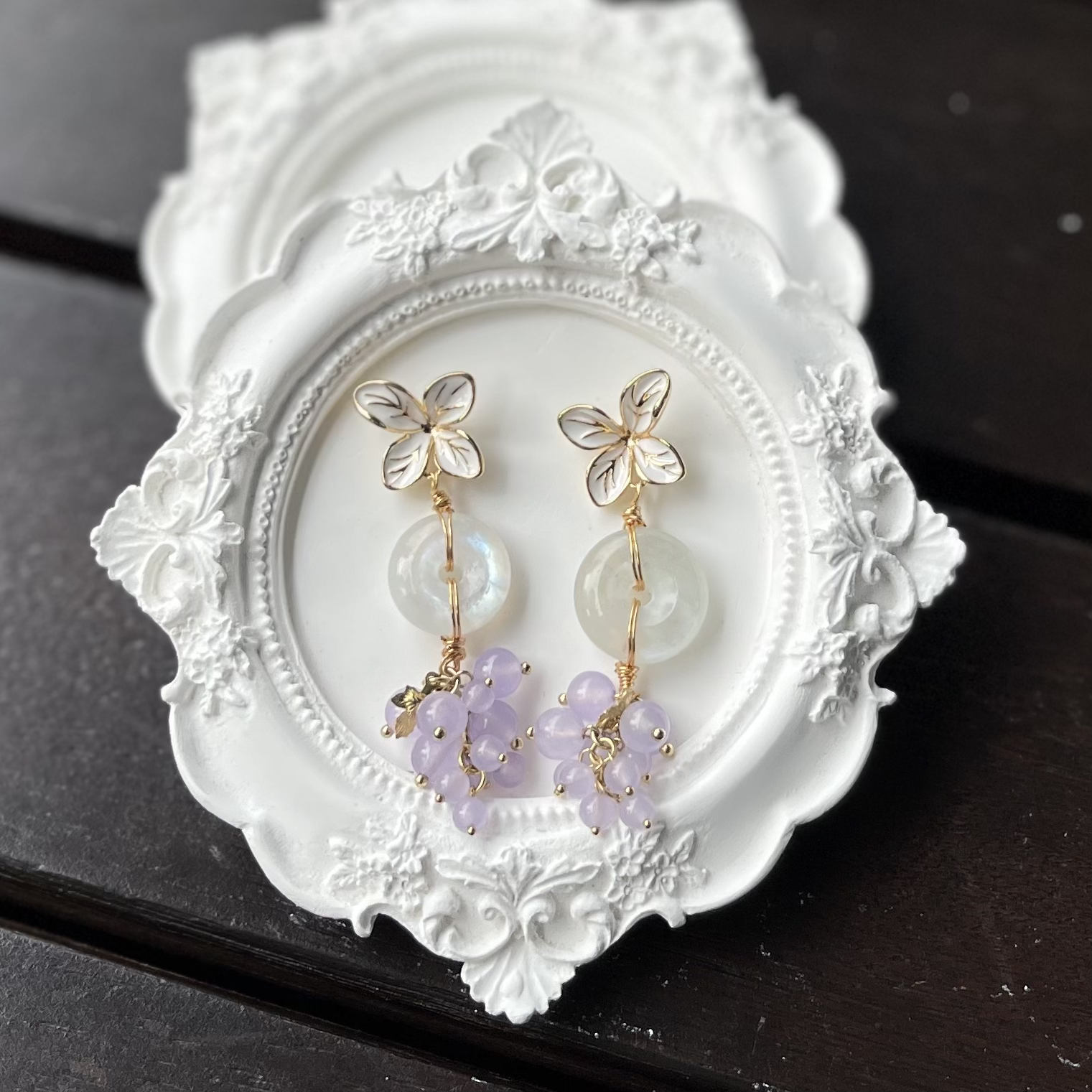 Blue Sheen Moonstone Donut Earring