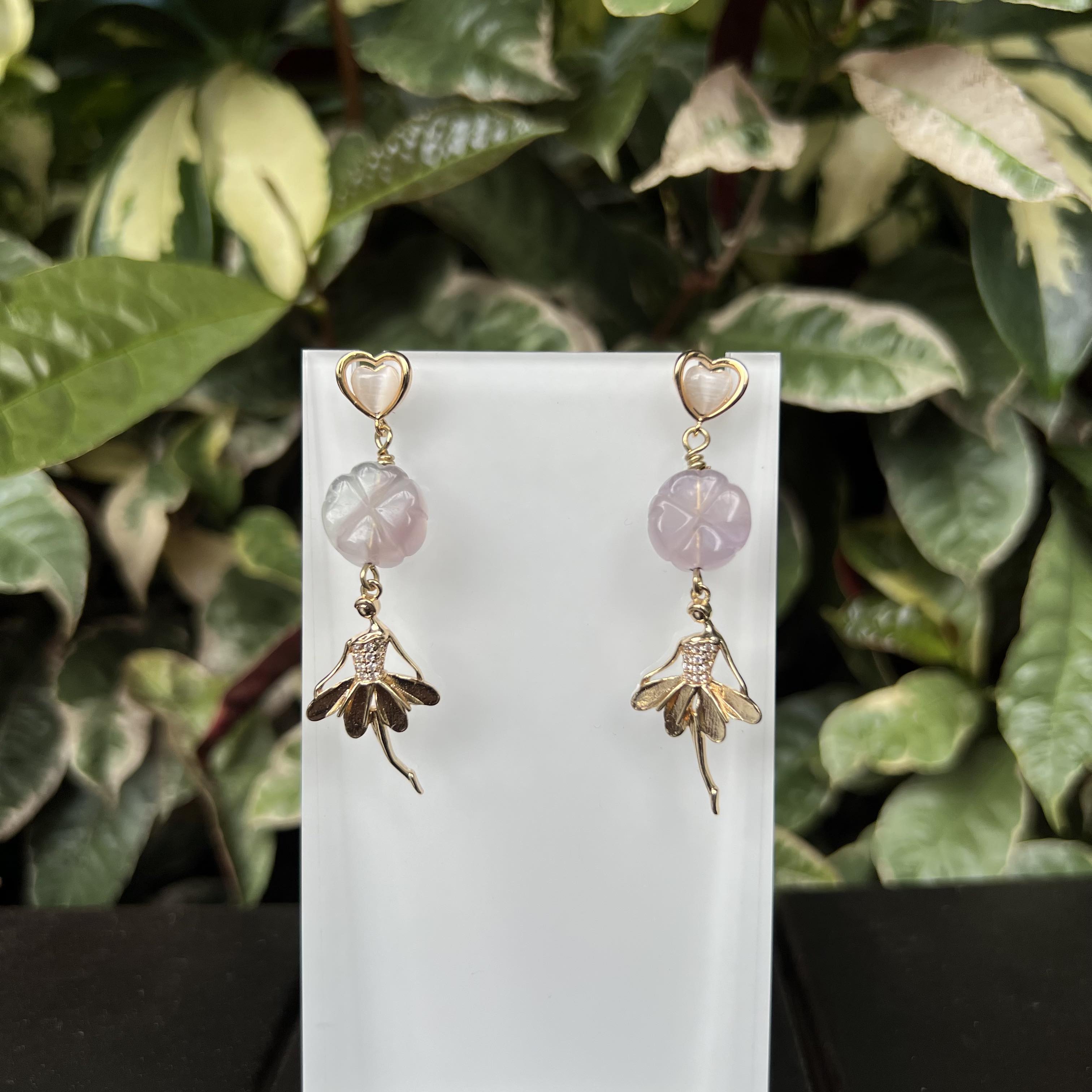 Fluorite Clover Gold Ballerina Earring