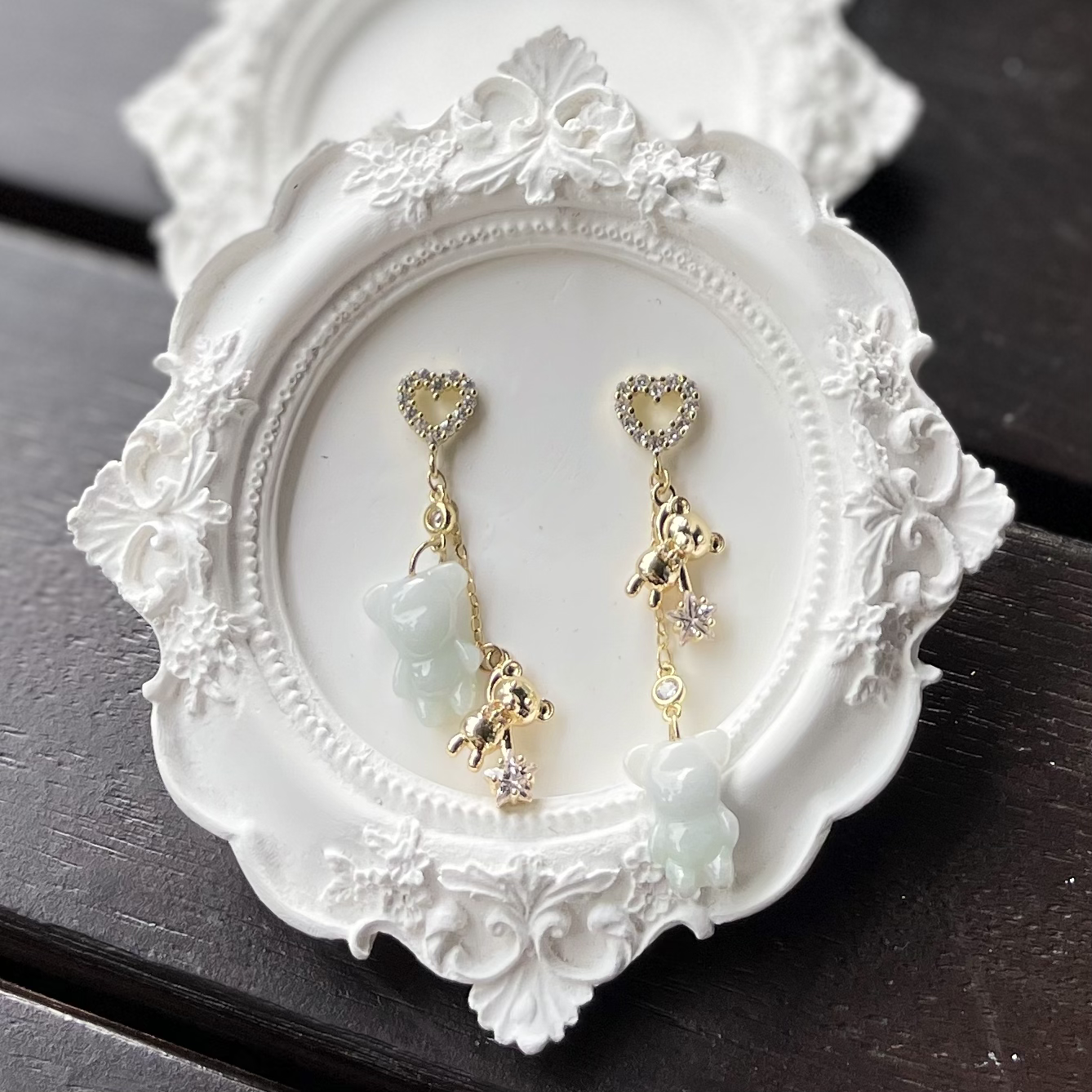 Jade Bear Star Drops Earring
