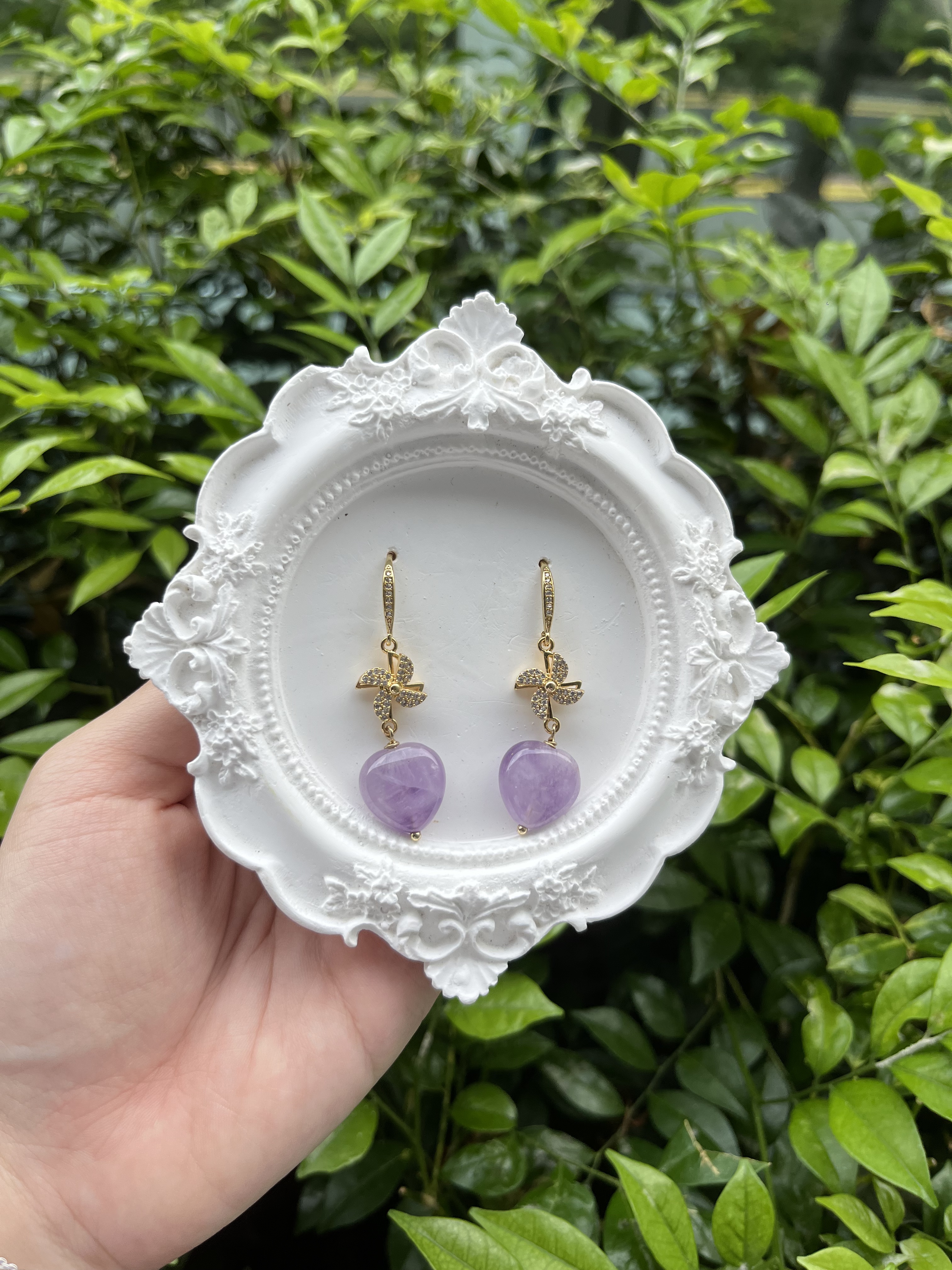 Lavender Amethyst Heart Windmill Earring