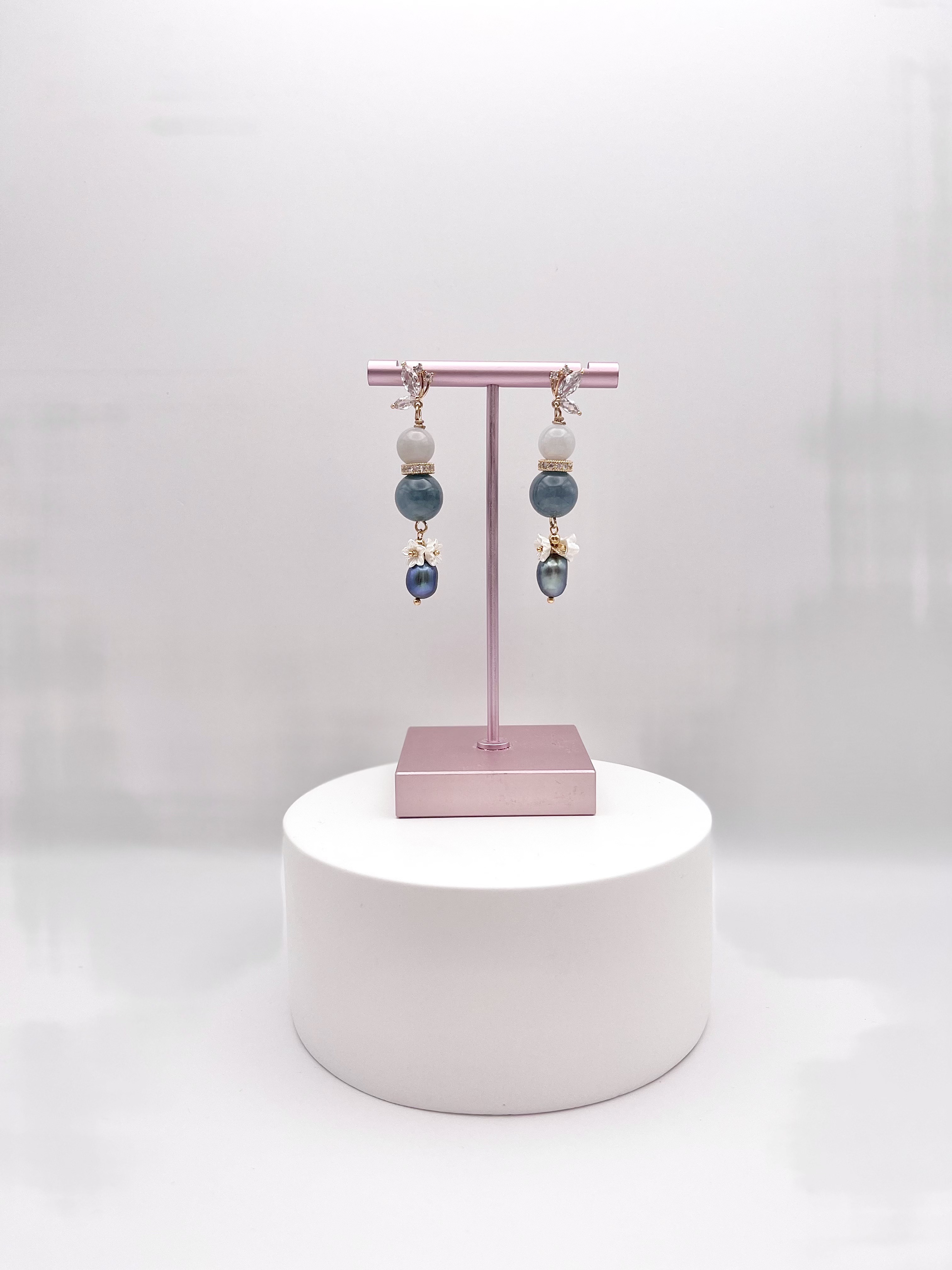 Blue Water and Lavender Jade with Baroque Pearl Earring