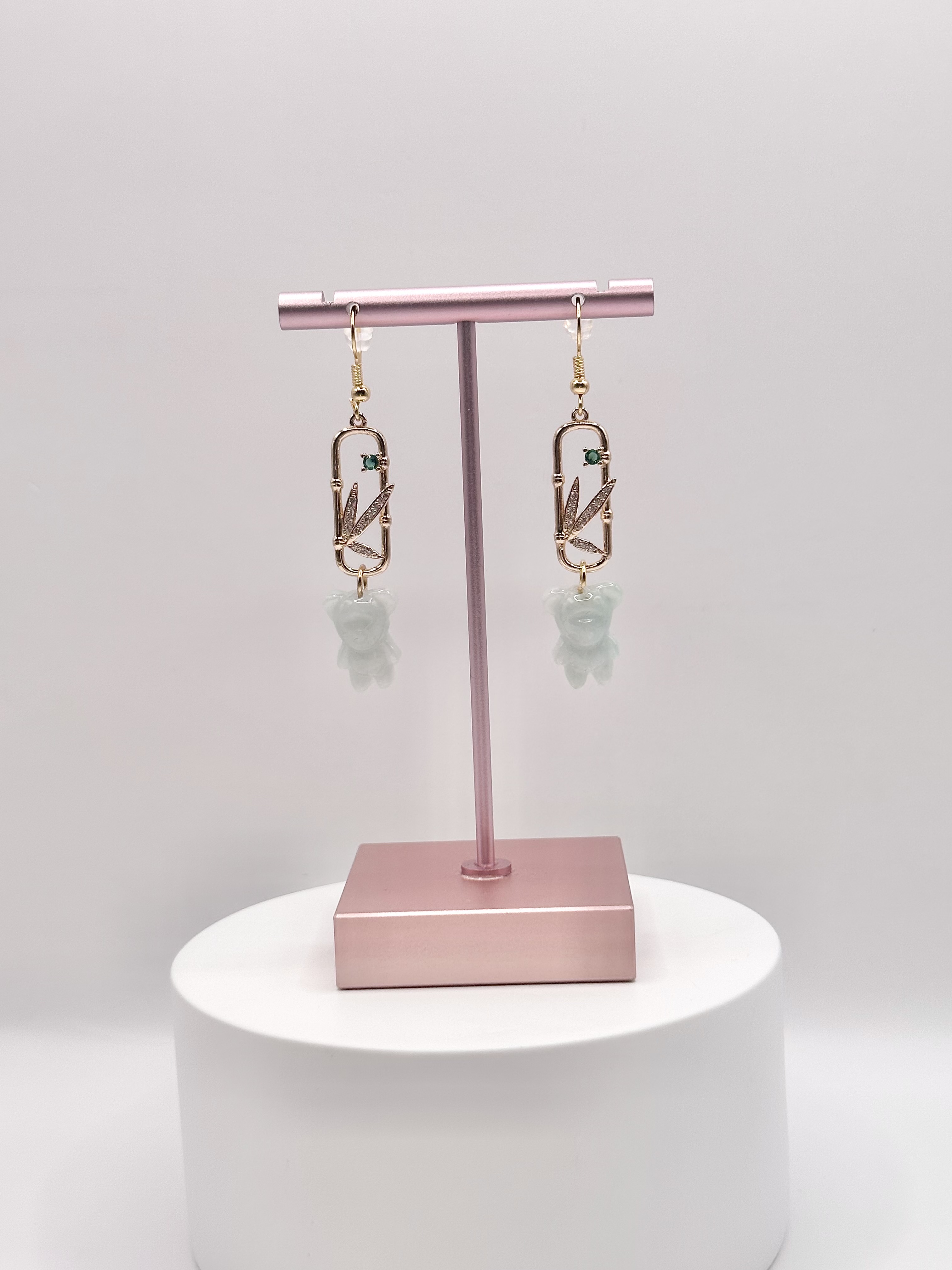 Jade Bear Oriental Bamboo Earring