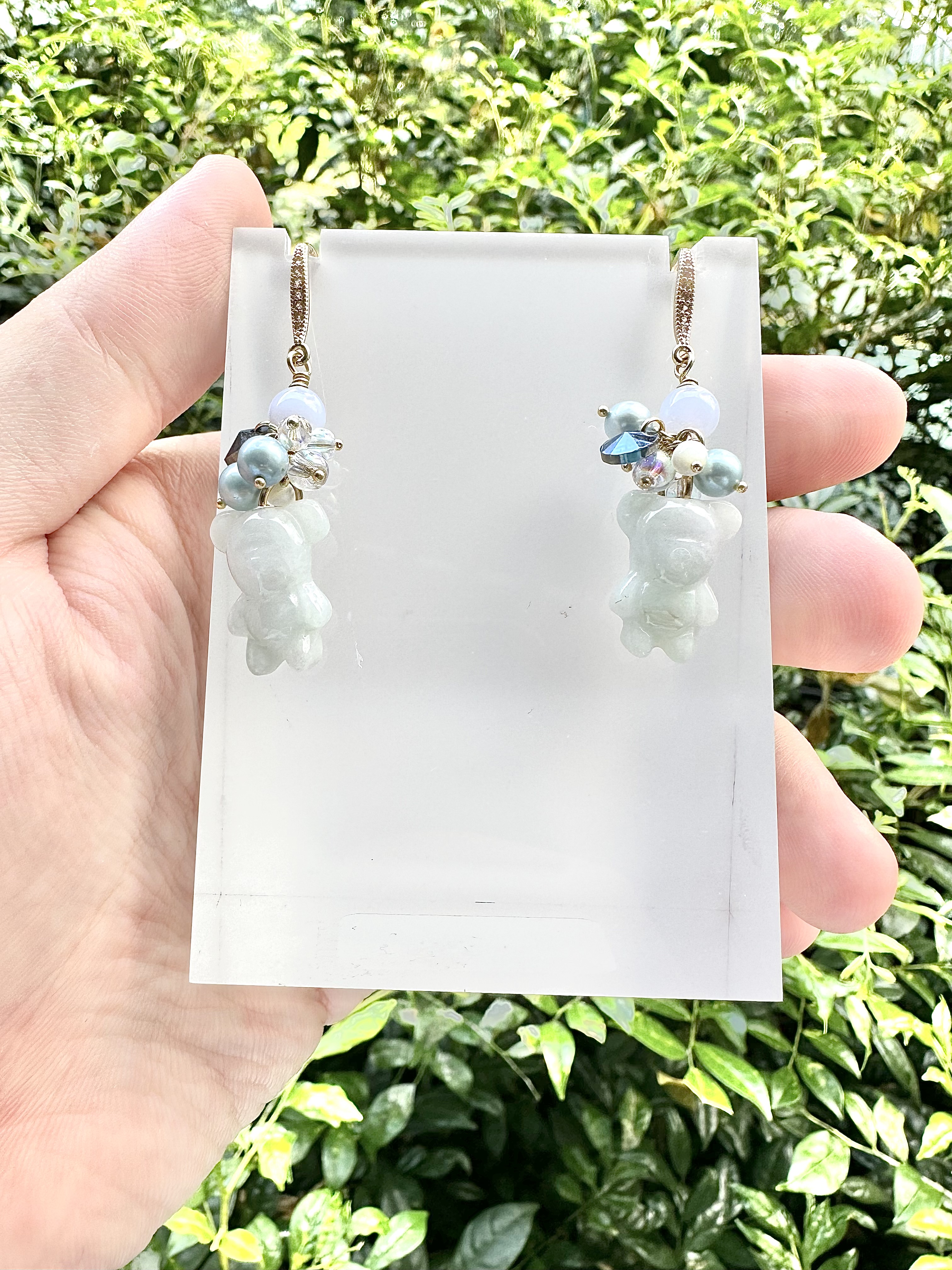 Jade Bear w Blue Sparkle Earring