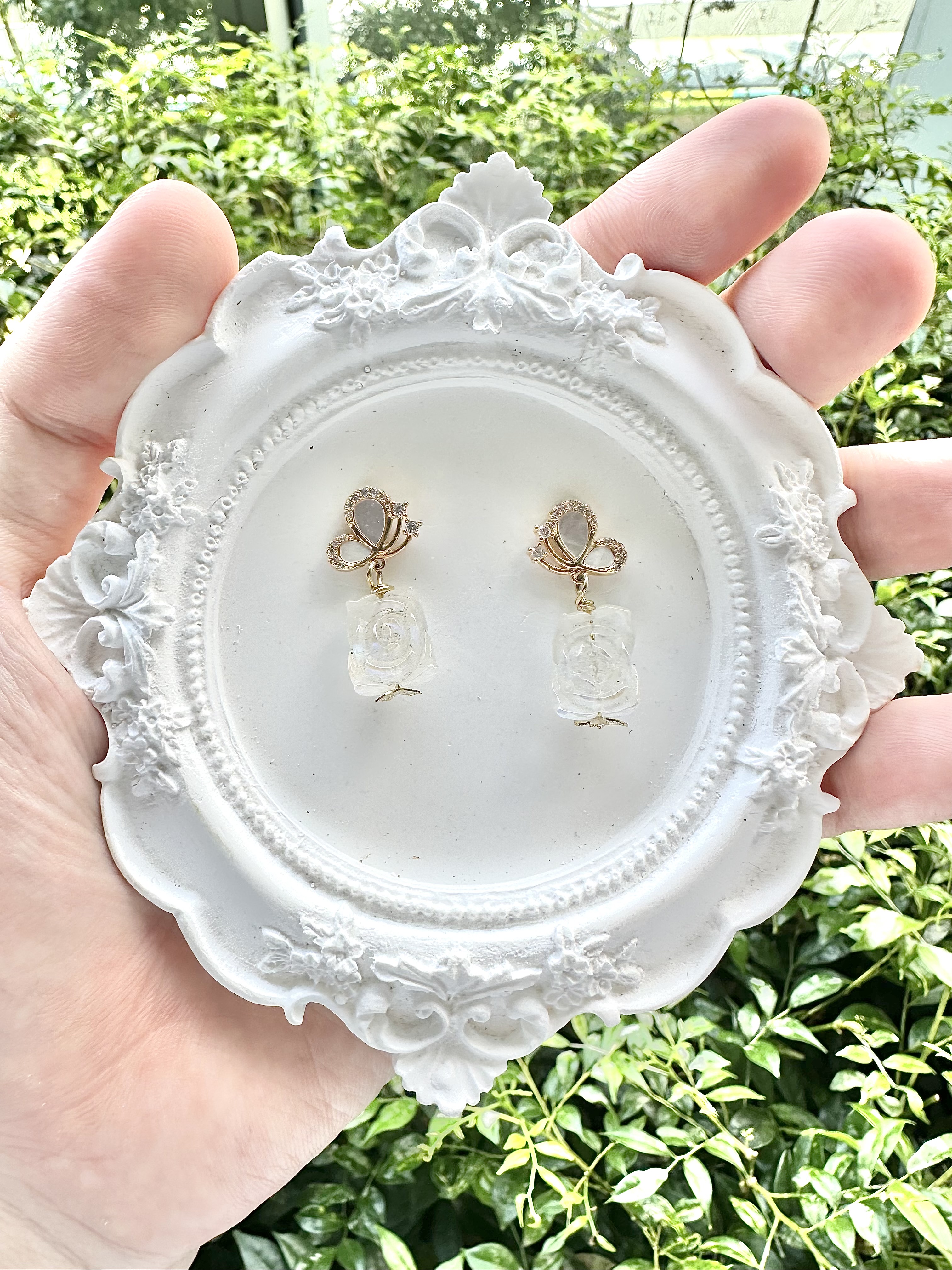 Blue Sheen Moonstone Intricate Flower Earring