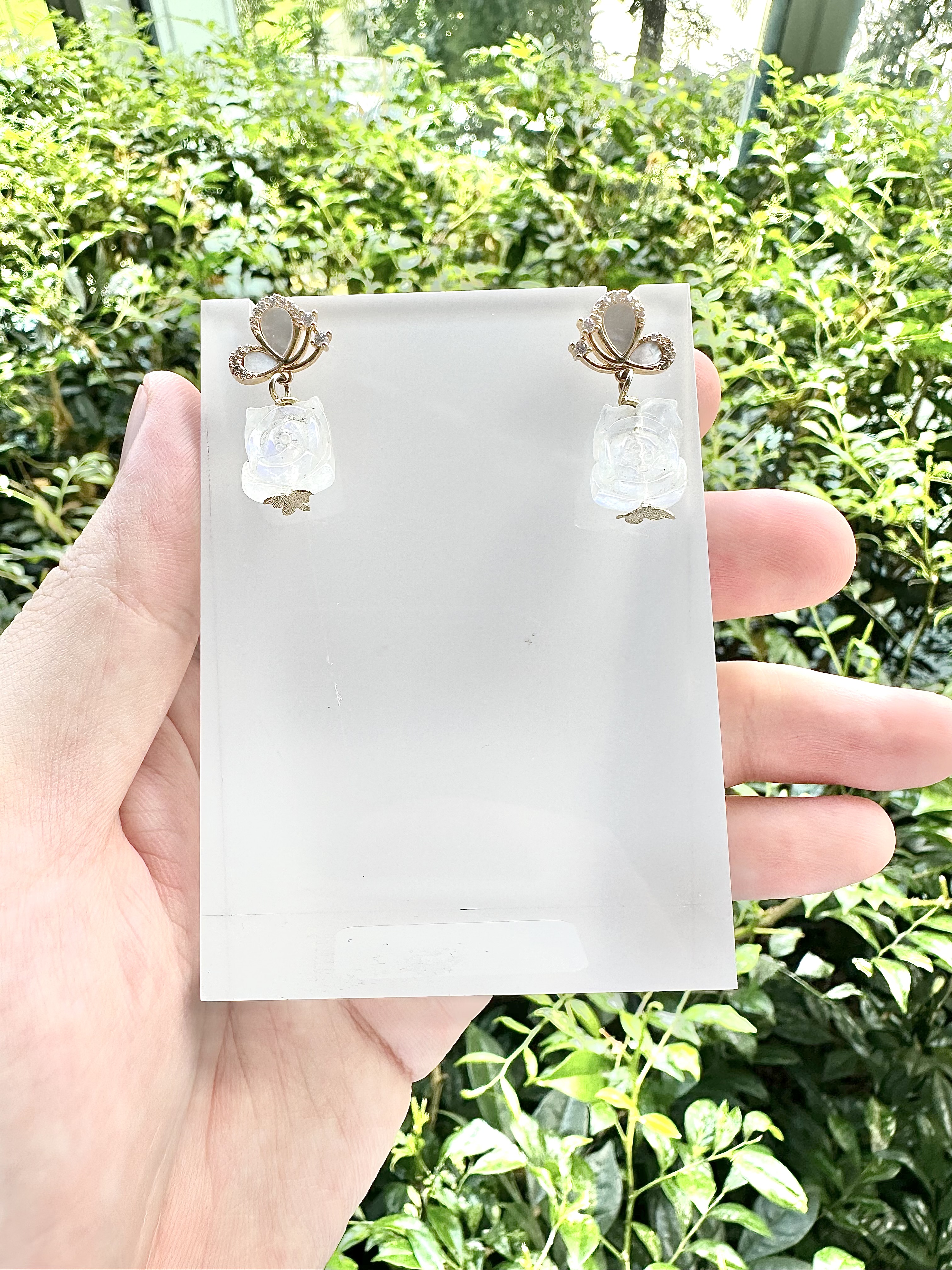 Blue Sheen Moonstone Intricate Flower Earring