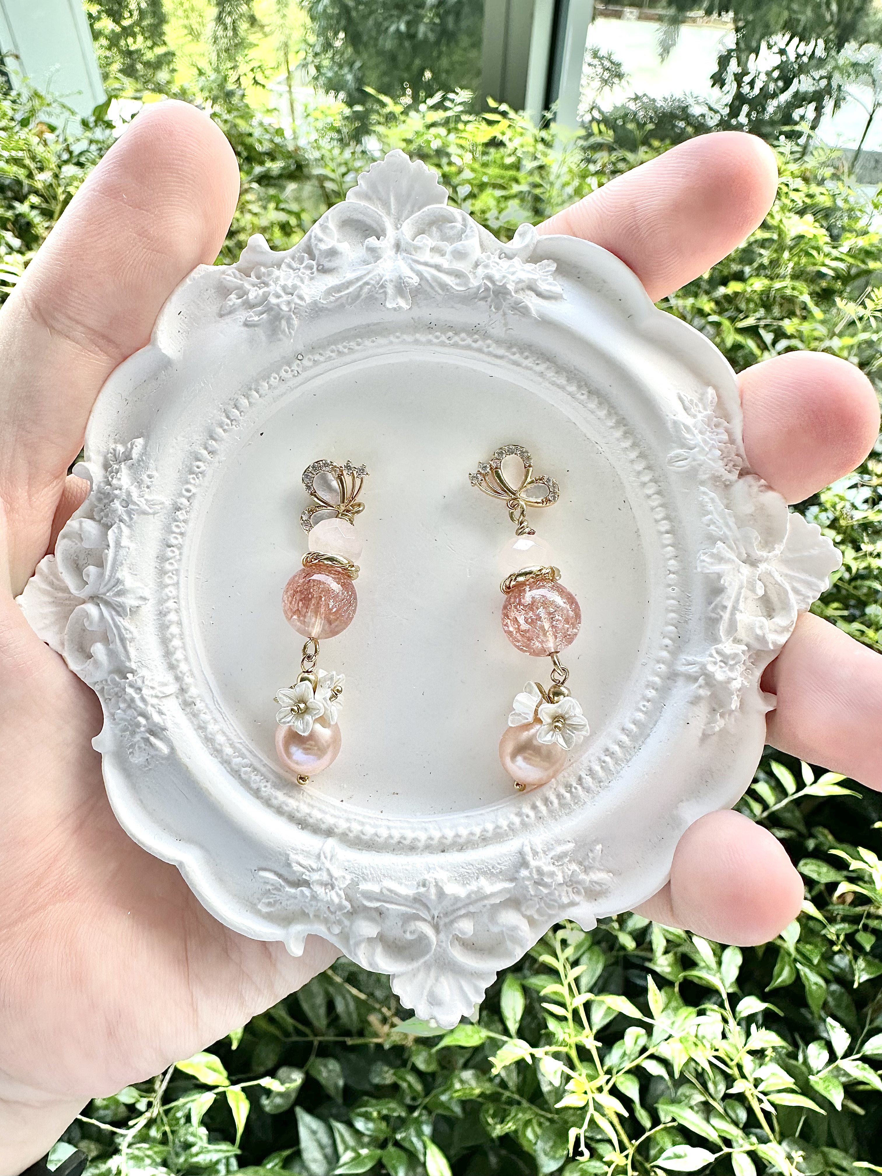 Peach Super 7 with Champagne Baroque Pearl Earring