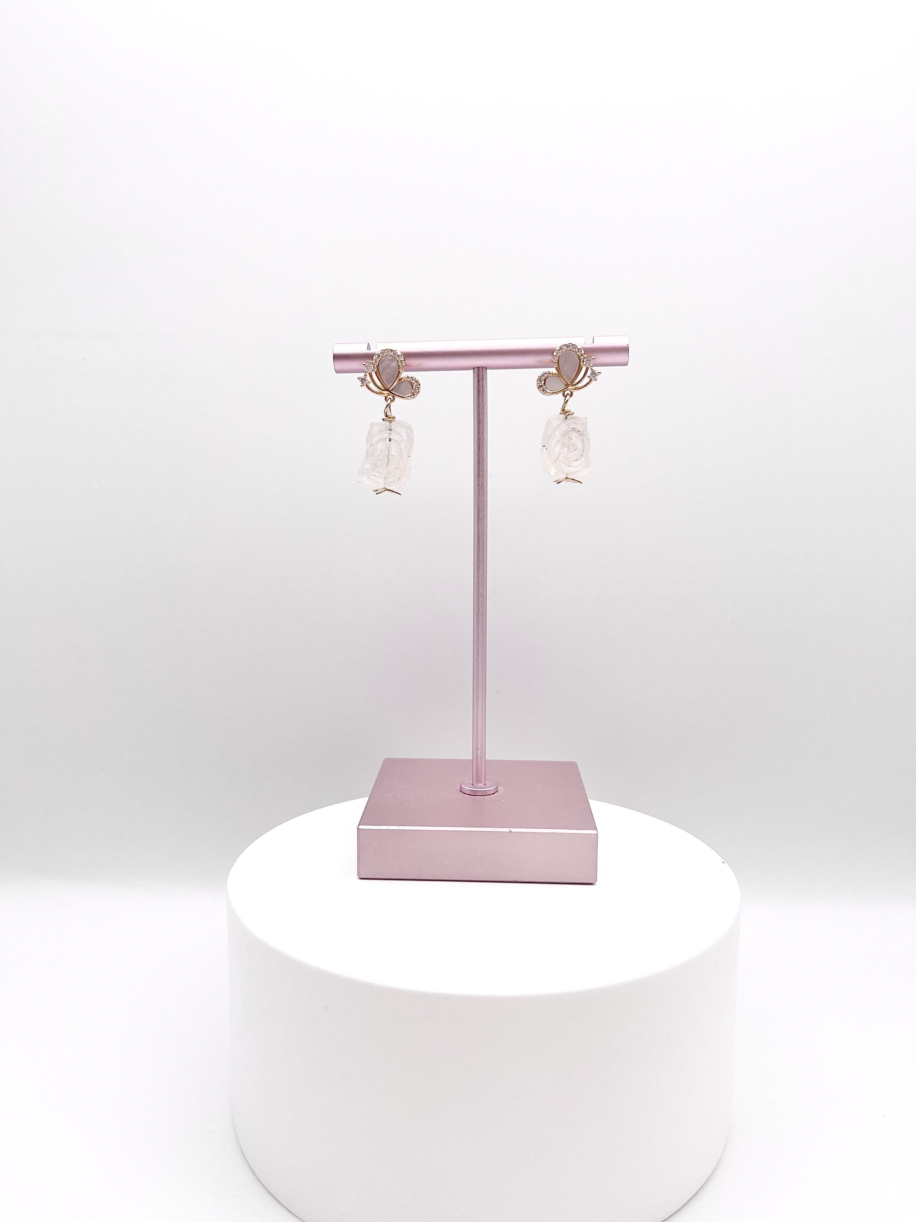 Blue Sheen Moonstone Intricate Flower Earring