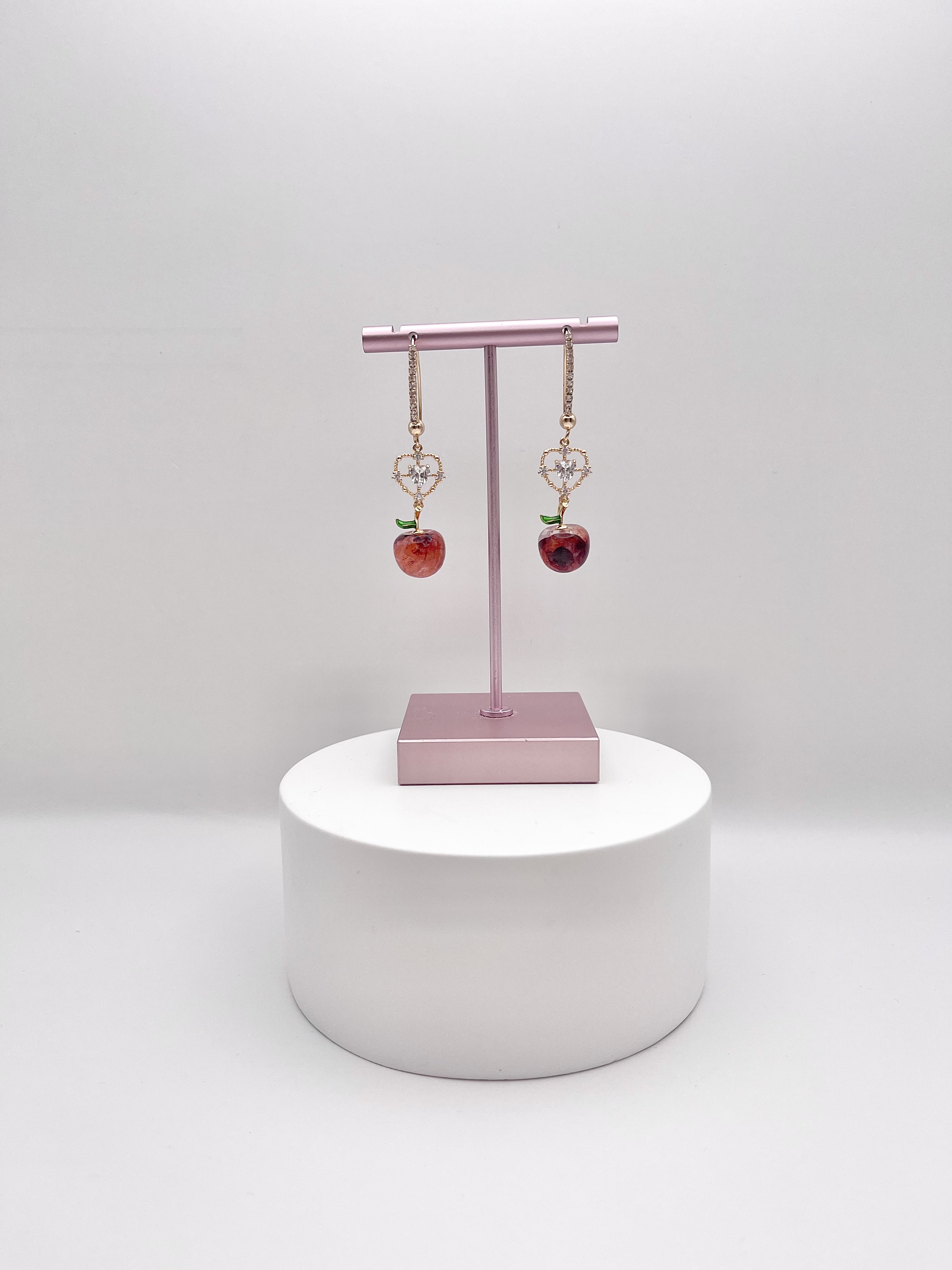 Red Fire Quartz Apple with Heart Adornment Earring