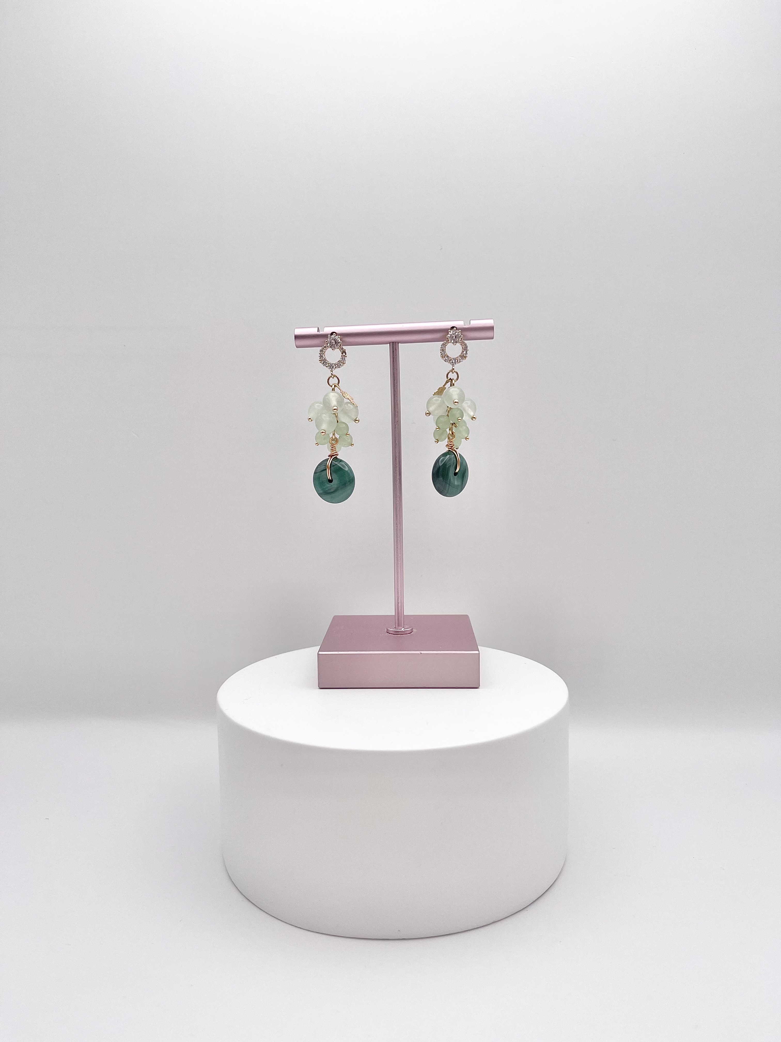 Malachite Donut with Grapeseed Cluster Earrings