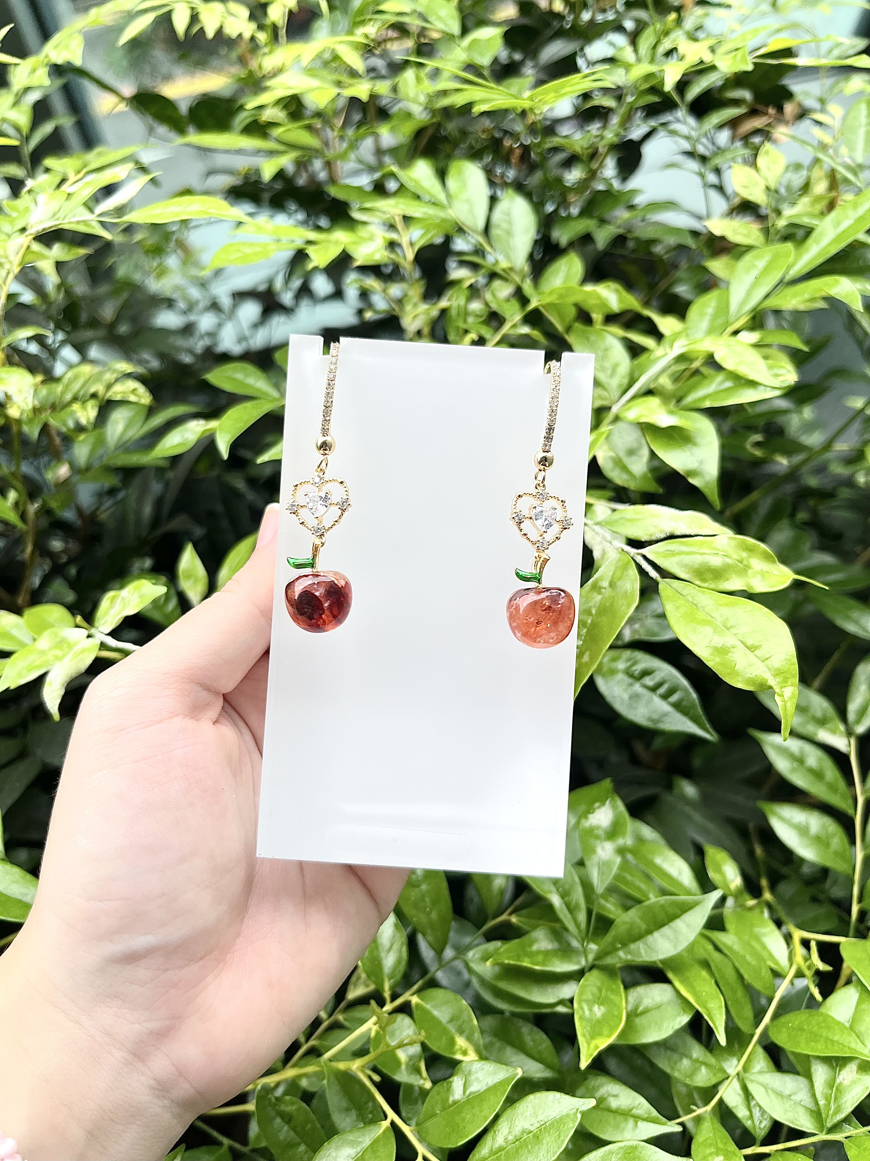 Red Fire Quartz Apple with Heart Adornment Earring