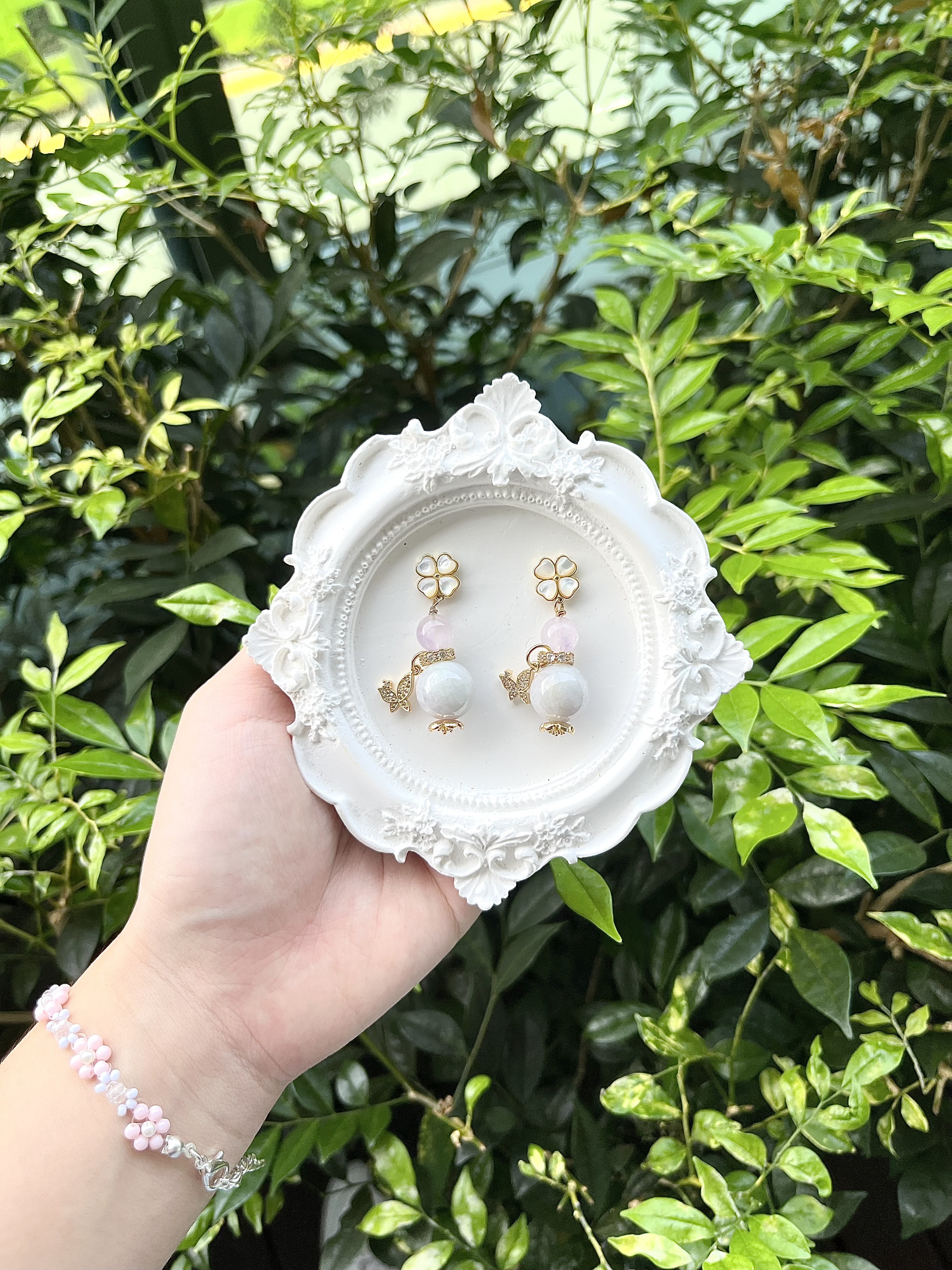 Double Lavender Jade Amethyst Earring