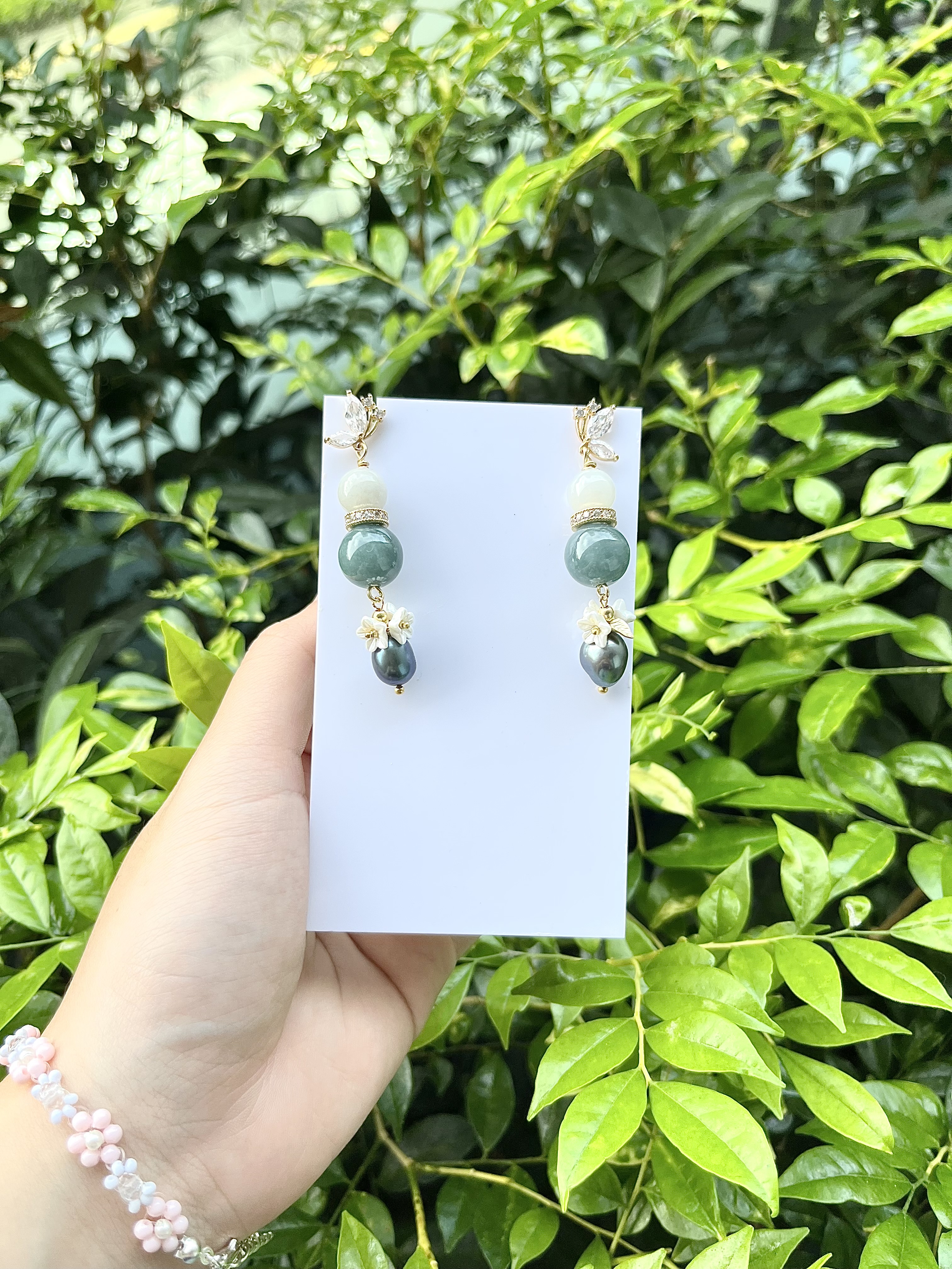 Blue Water and Lavender Jade with Baroque Pearl Earring