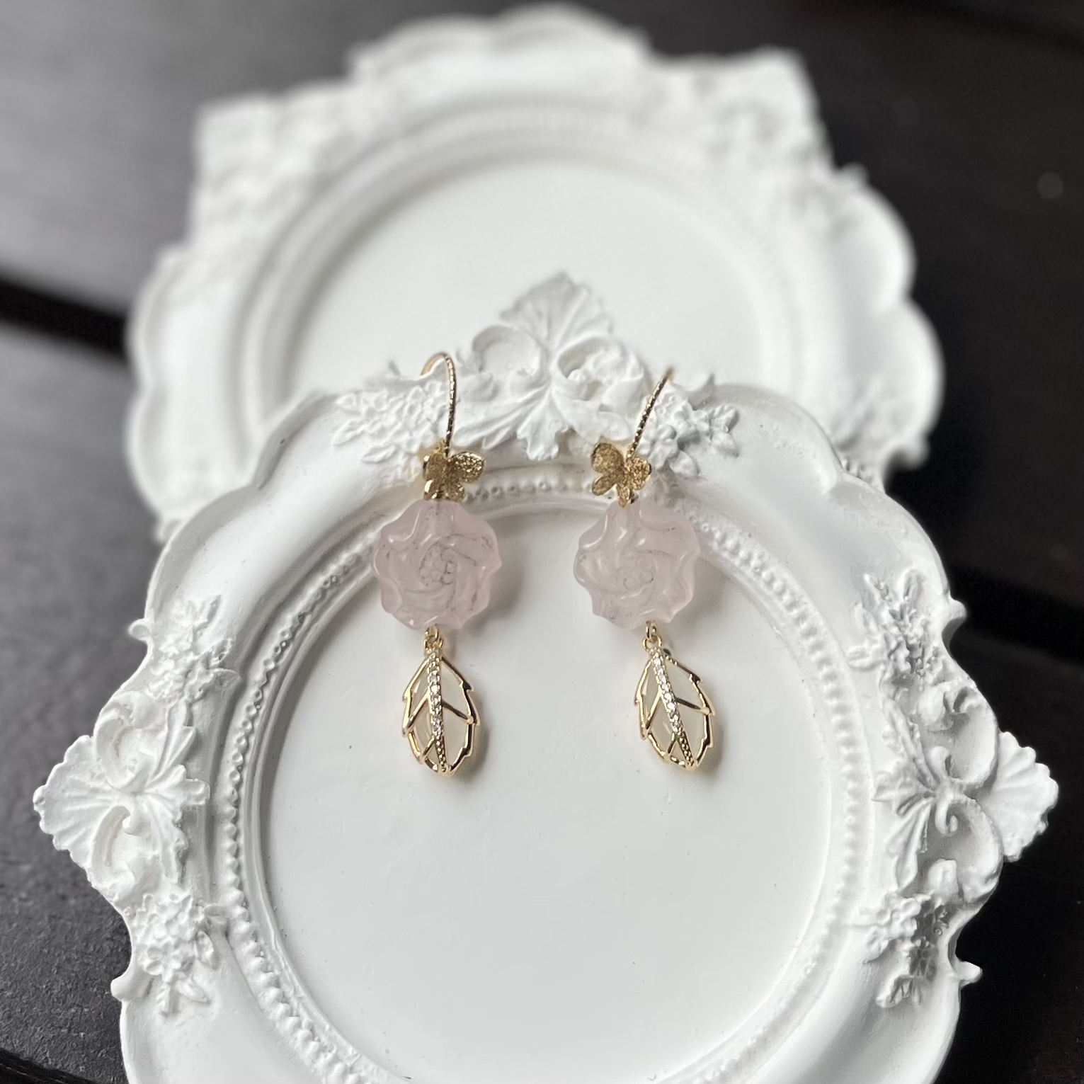 Rose Quartz Roses Earring