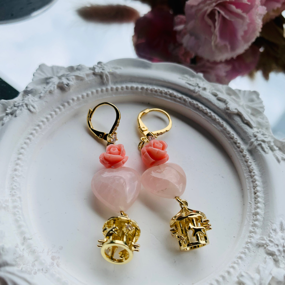 Rose quartz dangling earring
