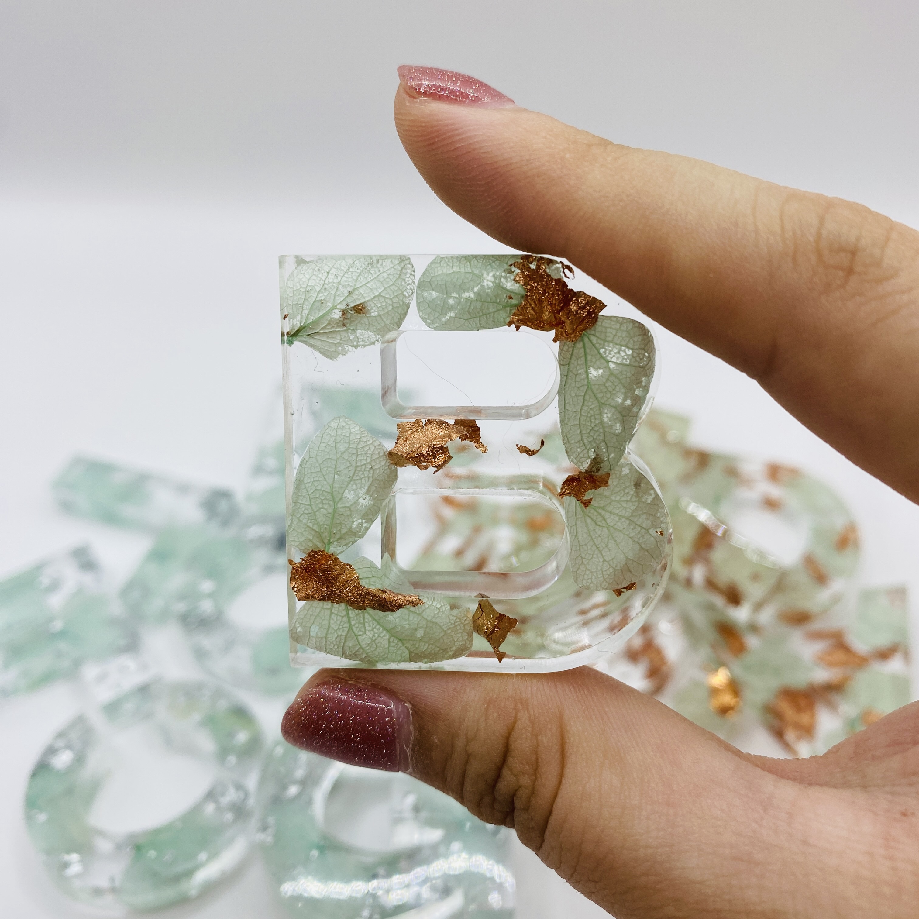 Ombre Mix Turquoise & Green Resin Letter Keychain