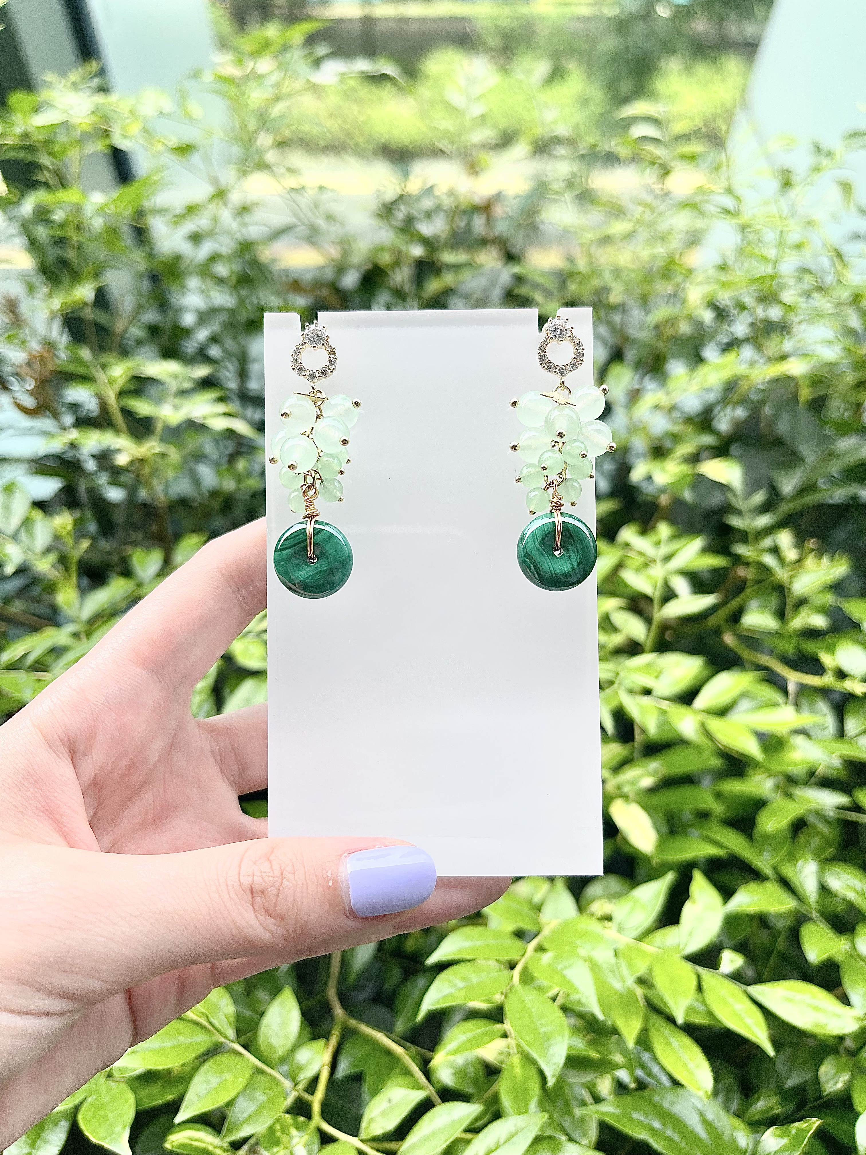 Malachite Donut with Grapeseed Cluster Earrings