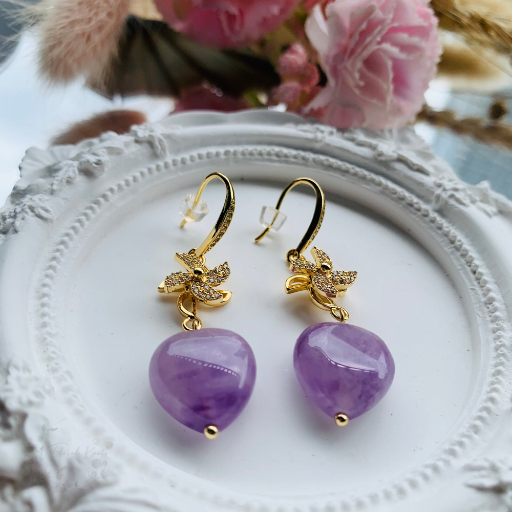 Lavender amethyst heart earring
