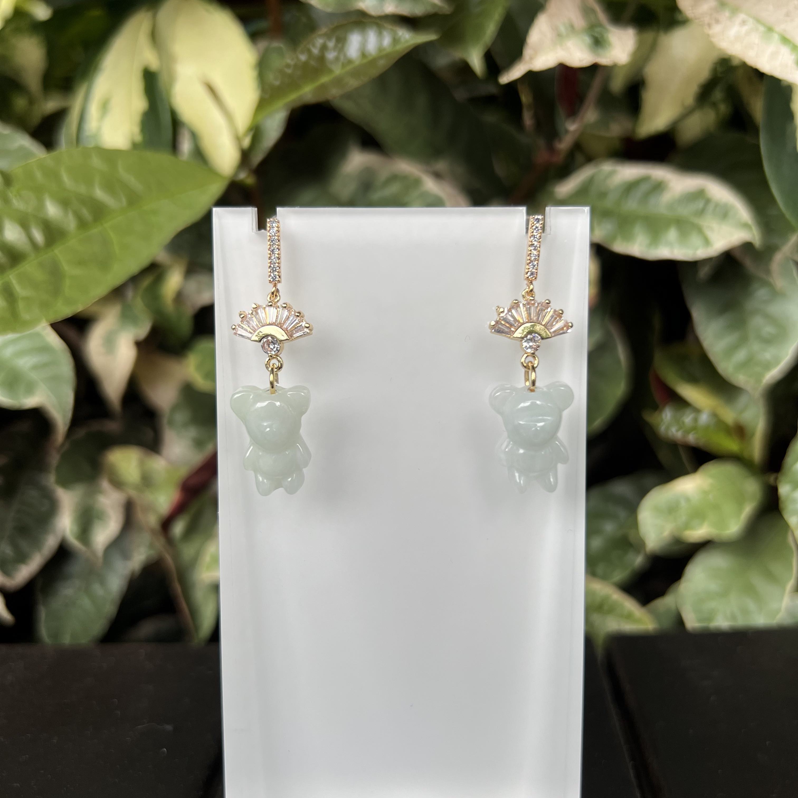 Jade Bear Fan Earring