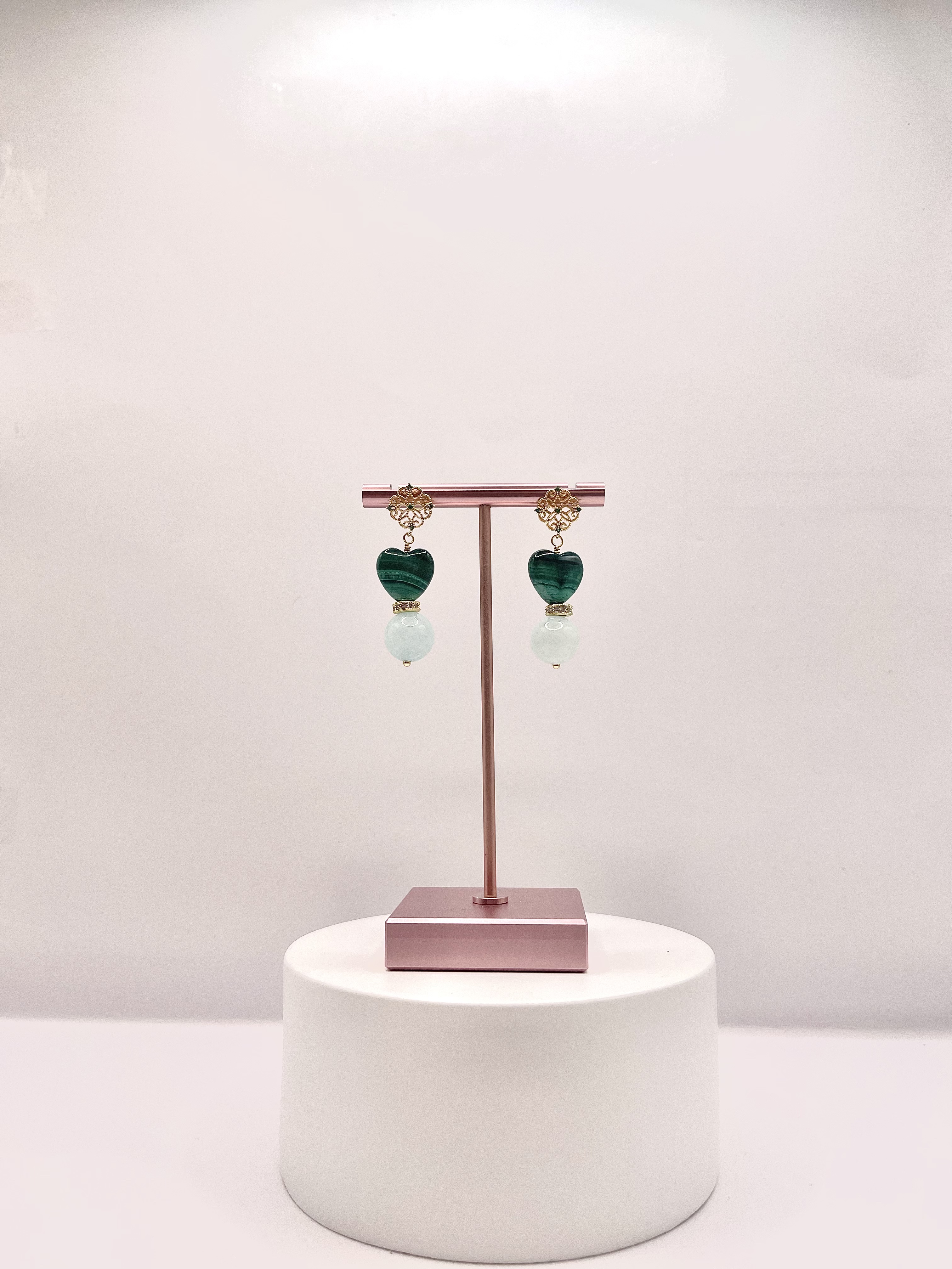 Malachite Heart with Angelite Earring