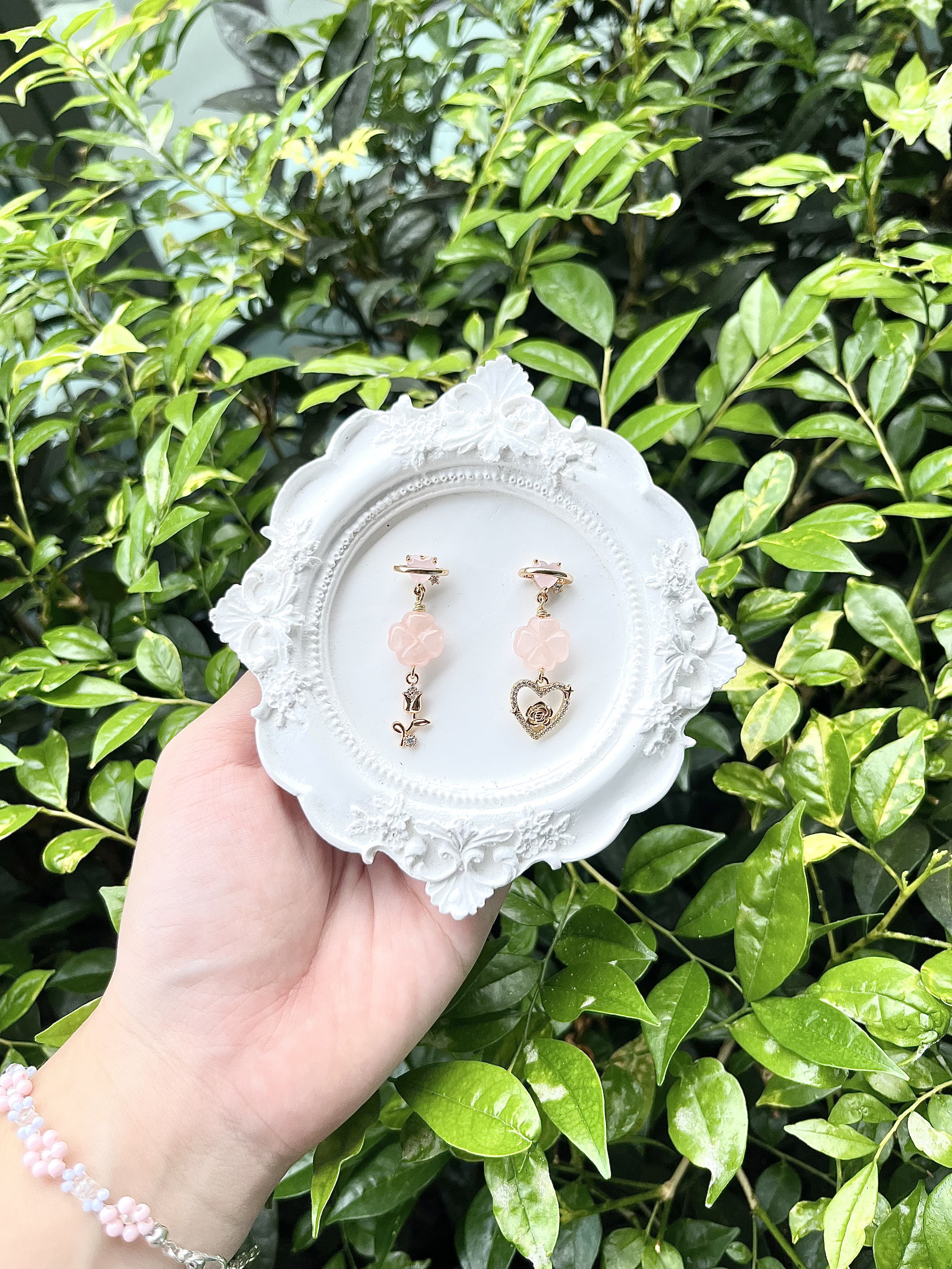 Rose Quartz Clover Cupid Earring