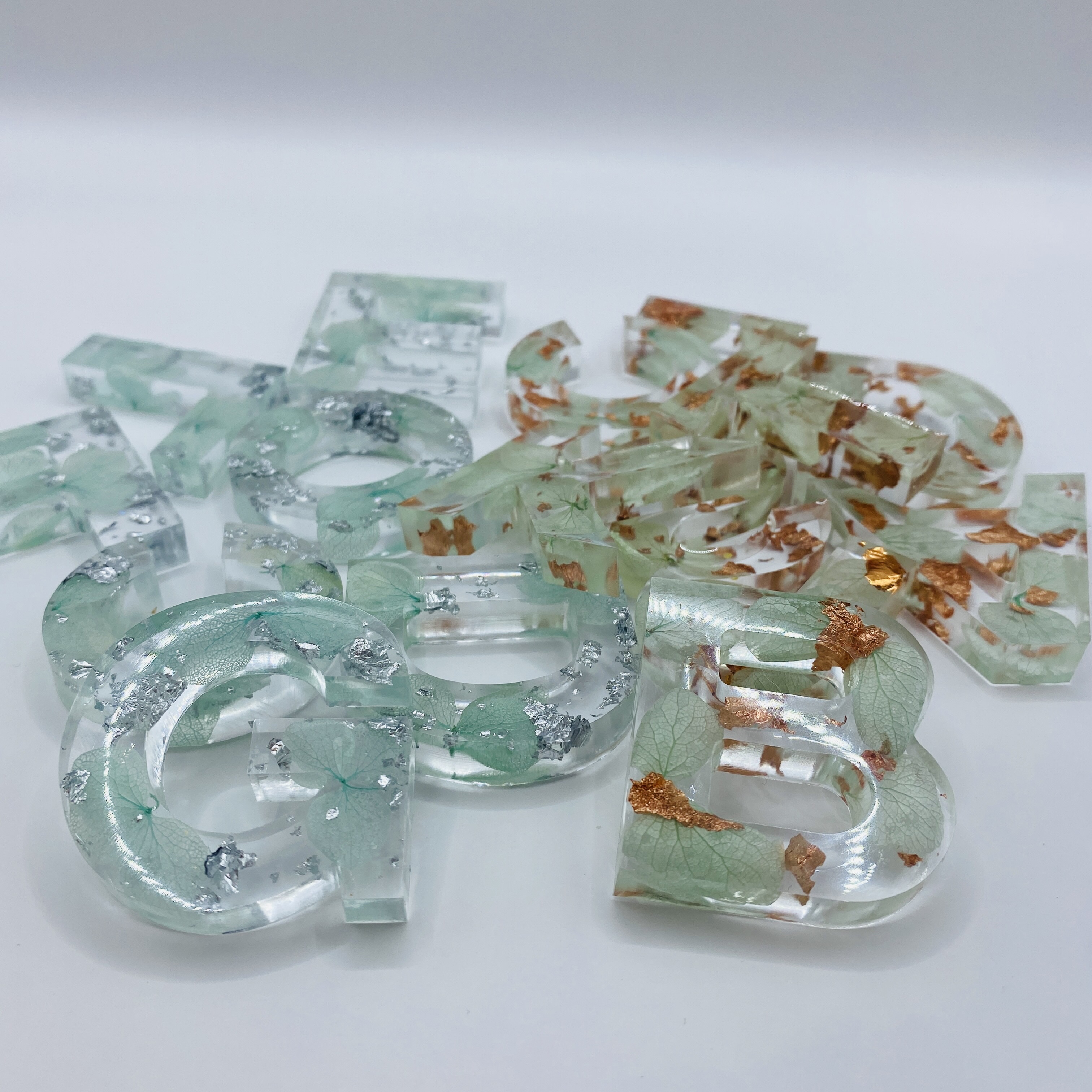 Ombre Mix Turquoise Green Resin Letter Keychain