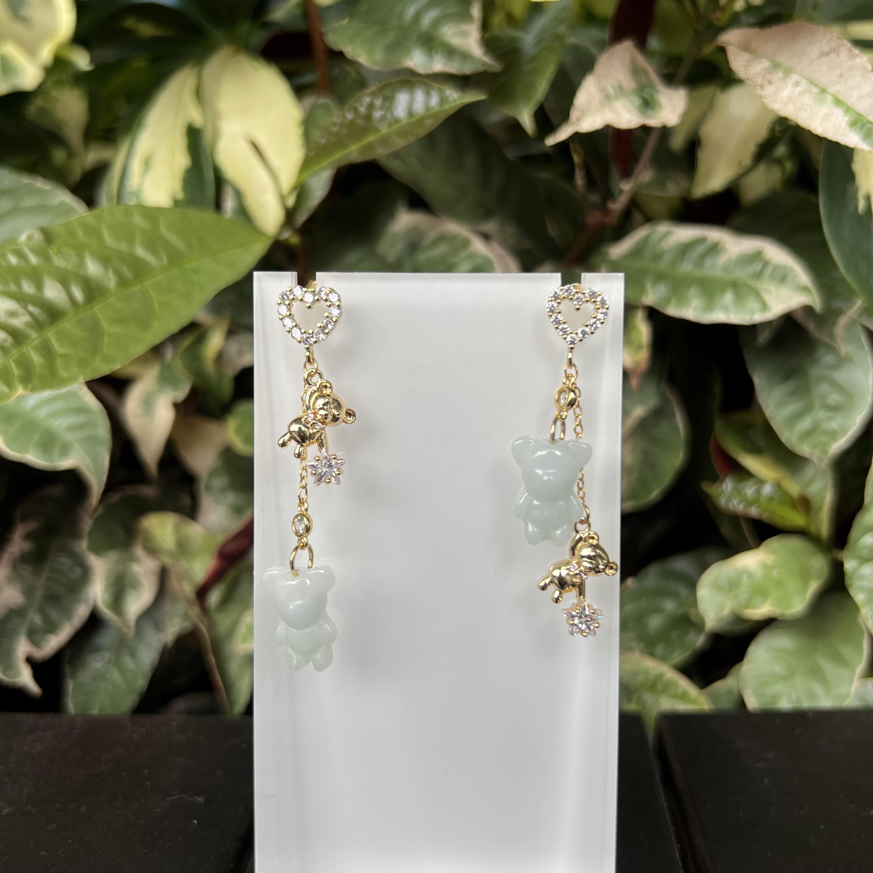 Jade Bear Star Drops Earring
