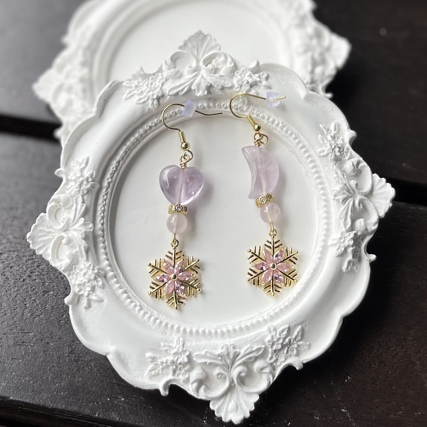 Lavender Amethyst ❤️☾ w Pink Snowflake Earring