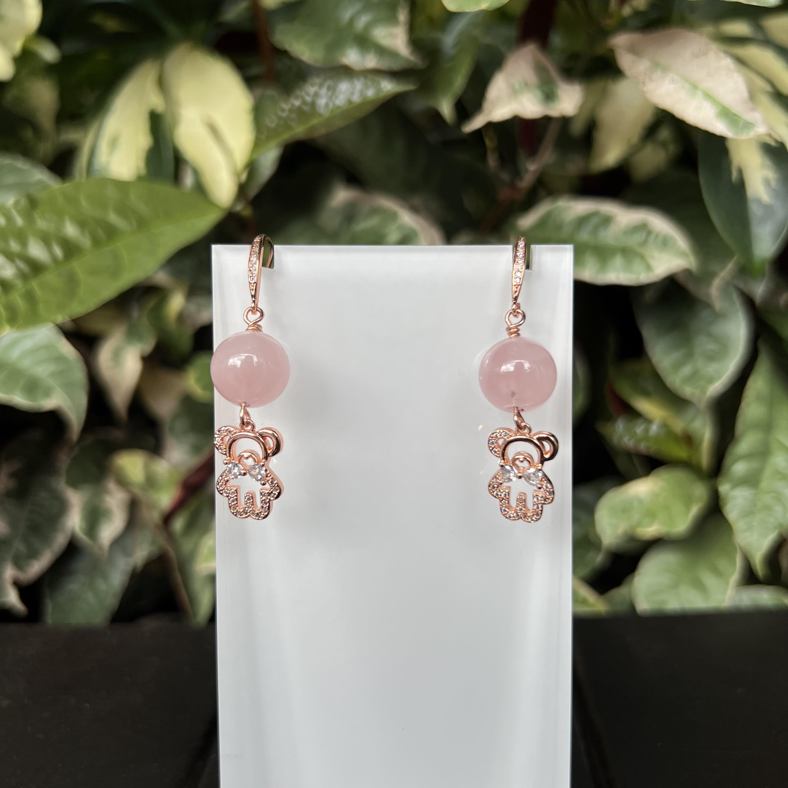 Rose Quartz Bears Earring