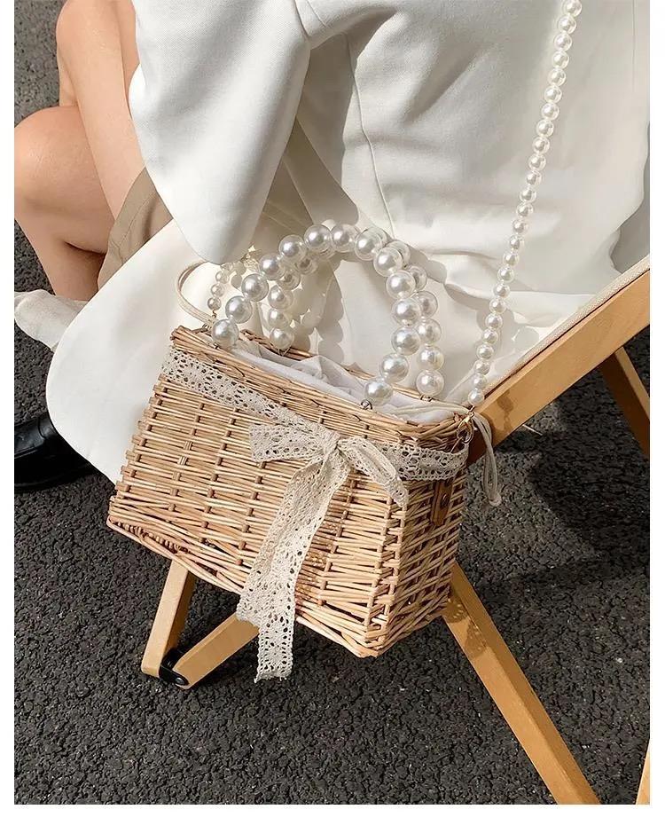 ストローバッグパールチェーンバッグ