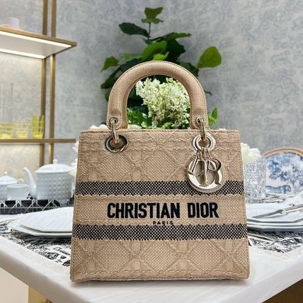 Dior ハンドバッグ 2023Cruise★カナージュ ラフィア LADY D-LITE ミディアムバッグ(2)