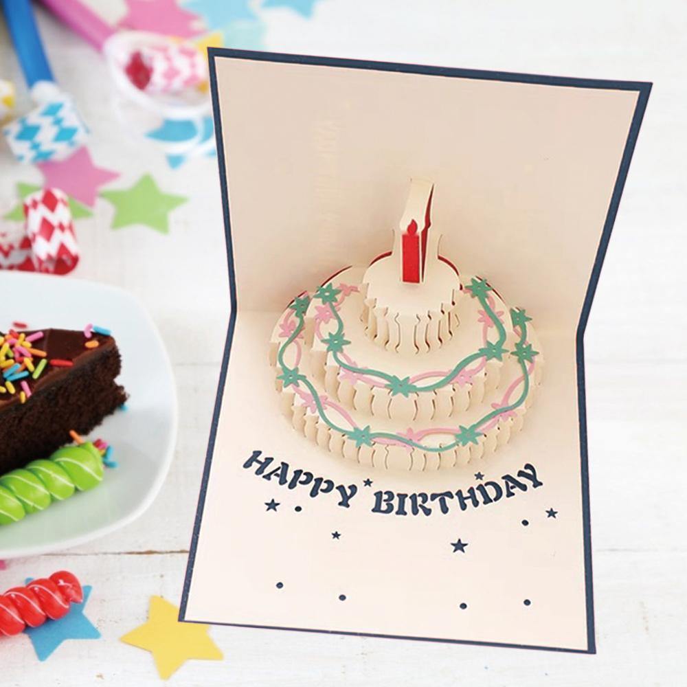 Birthday Card Color Cake Blue Pop-up Card 15*15cm - 