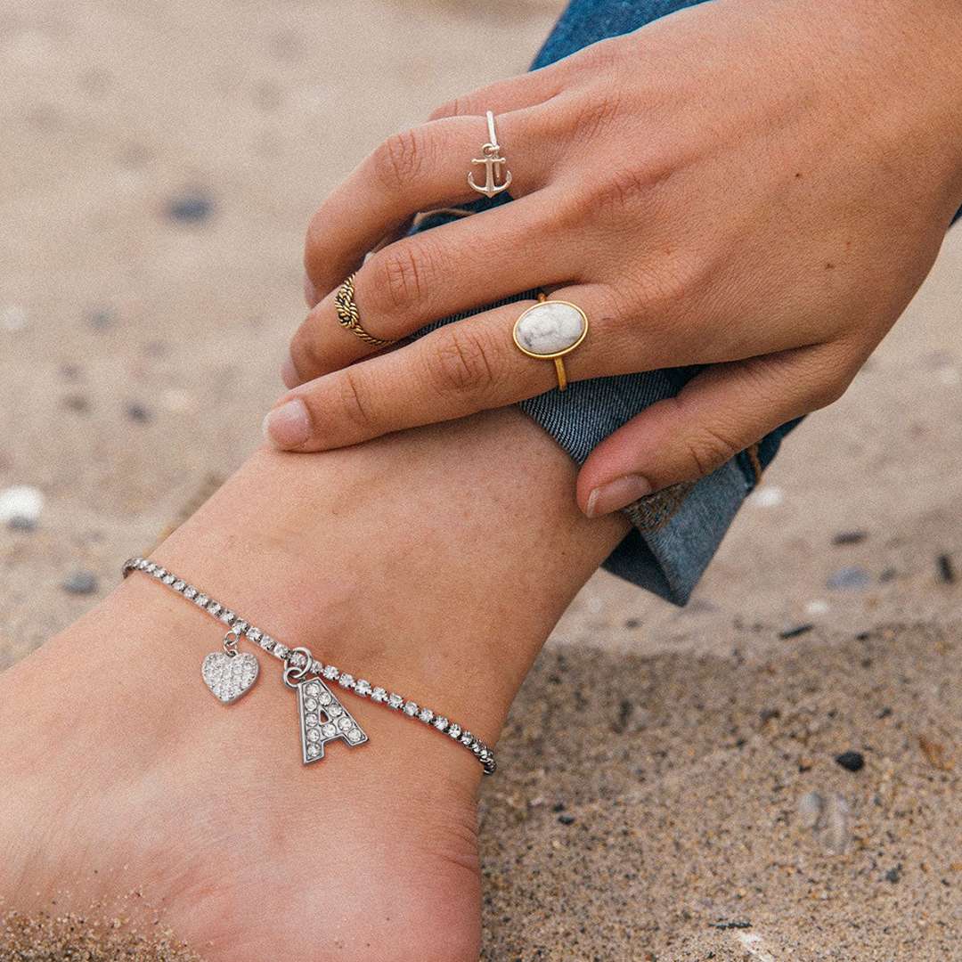 Personalized Sparkle Initial Anklet Custom Name Anklet Adjustable Ankle Chain Gift for Her