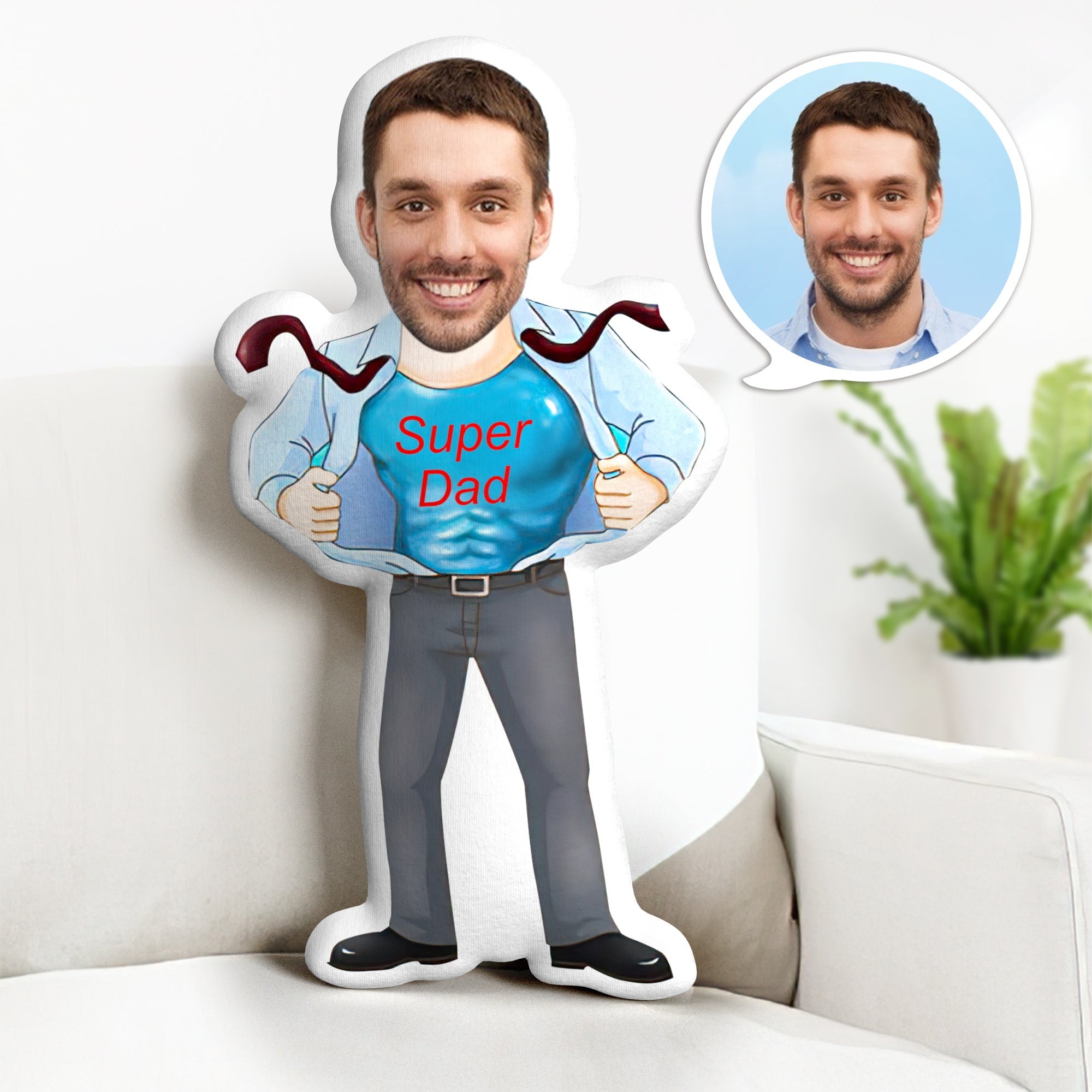 Father's Dad Pillow Gift Custom Pillow Face Body Pillow Personalized Office Super Man Pillow Gift for Dad - soufeelmy